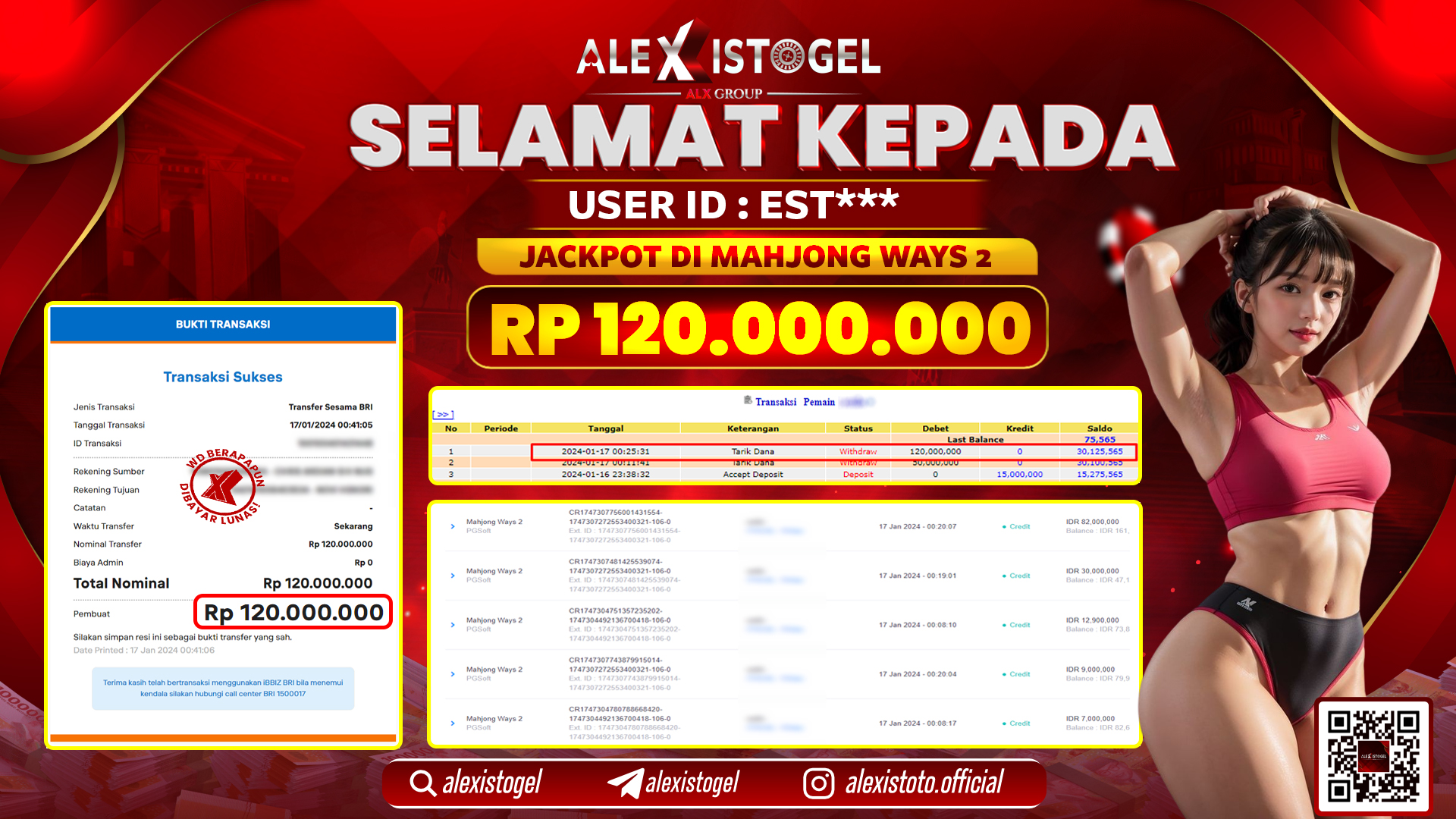 ALEXISTOGEL JACKPOT SLOT GAMES RP. 120.000.000 LUNAS