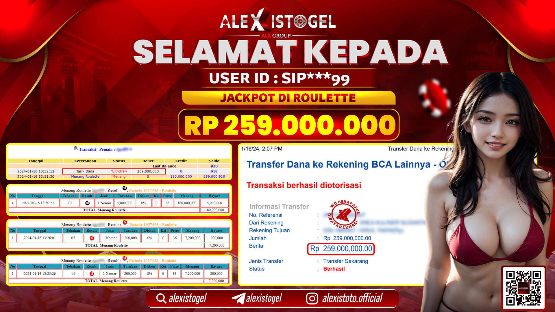 ALEXISTOGEL JACKPOT TOTO MACAU RP. 259.000.000 LUNAS