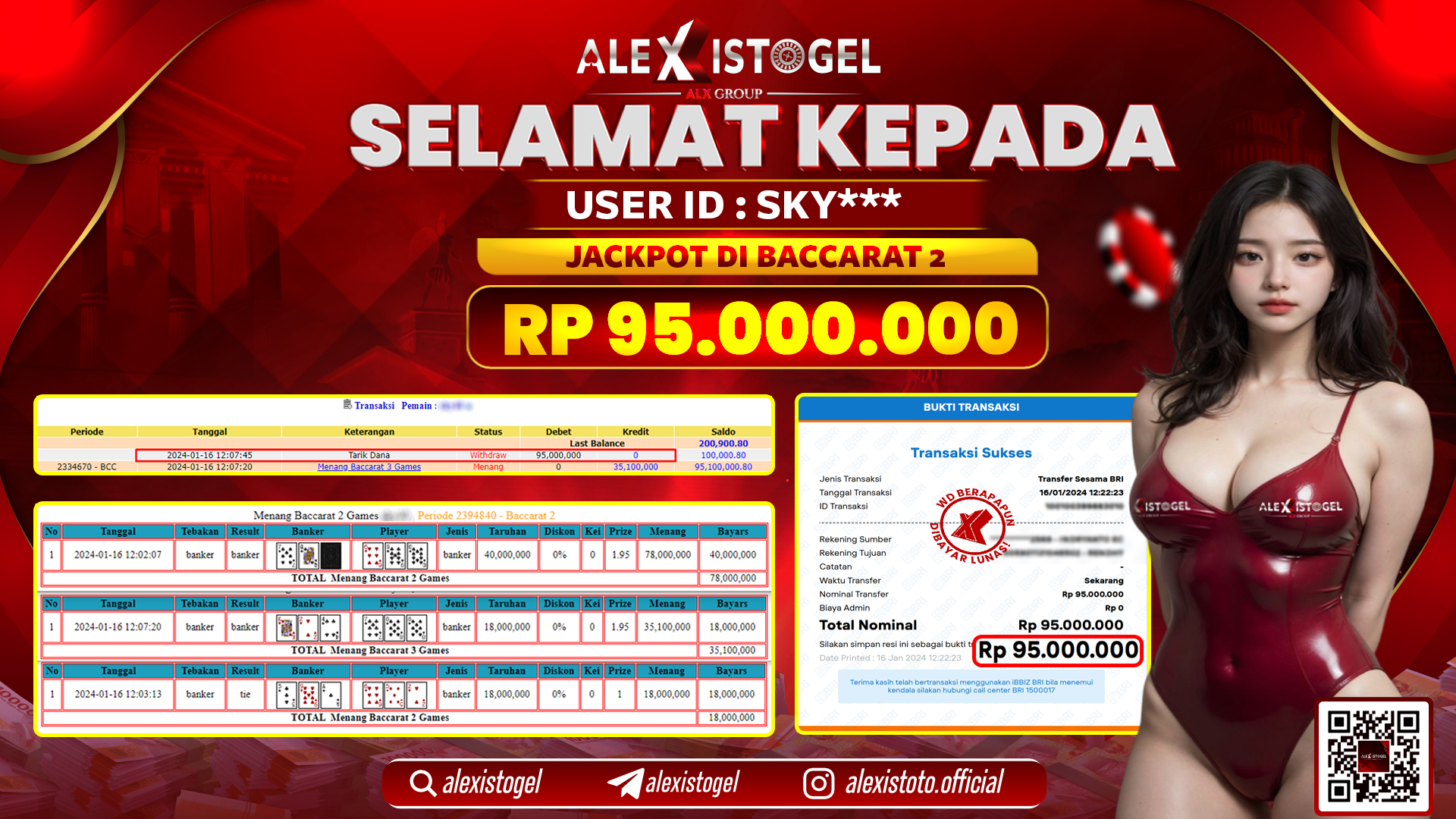 ALEXISTOGEL JACKPOT BACCARAT 2 RP. 95.000.000 LUNAS