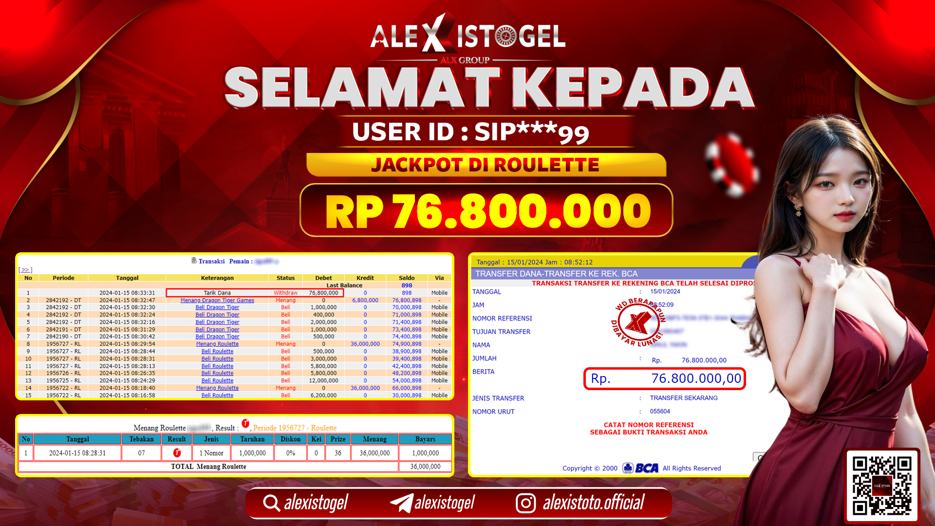 ALEXISTOGEL JACKPOT SLOT GAMES RP. 76.800.000 LUNAS