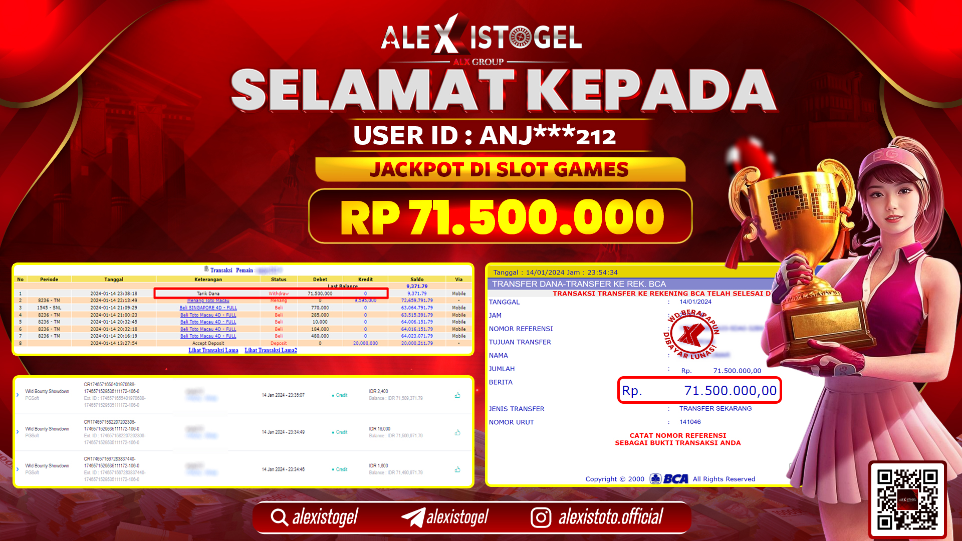 ALEXISTOGEL JACKPOT SLOT GAMES RP. 71.500.000 LUNAS