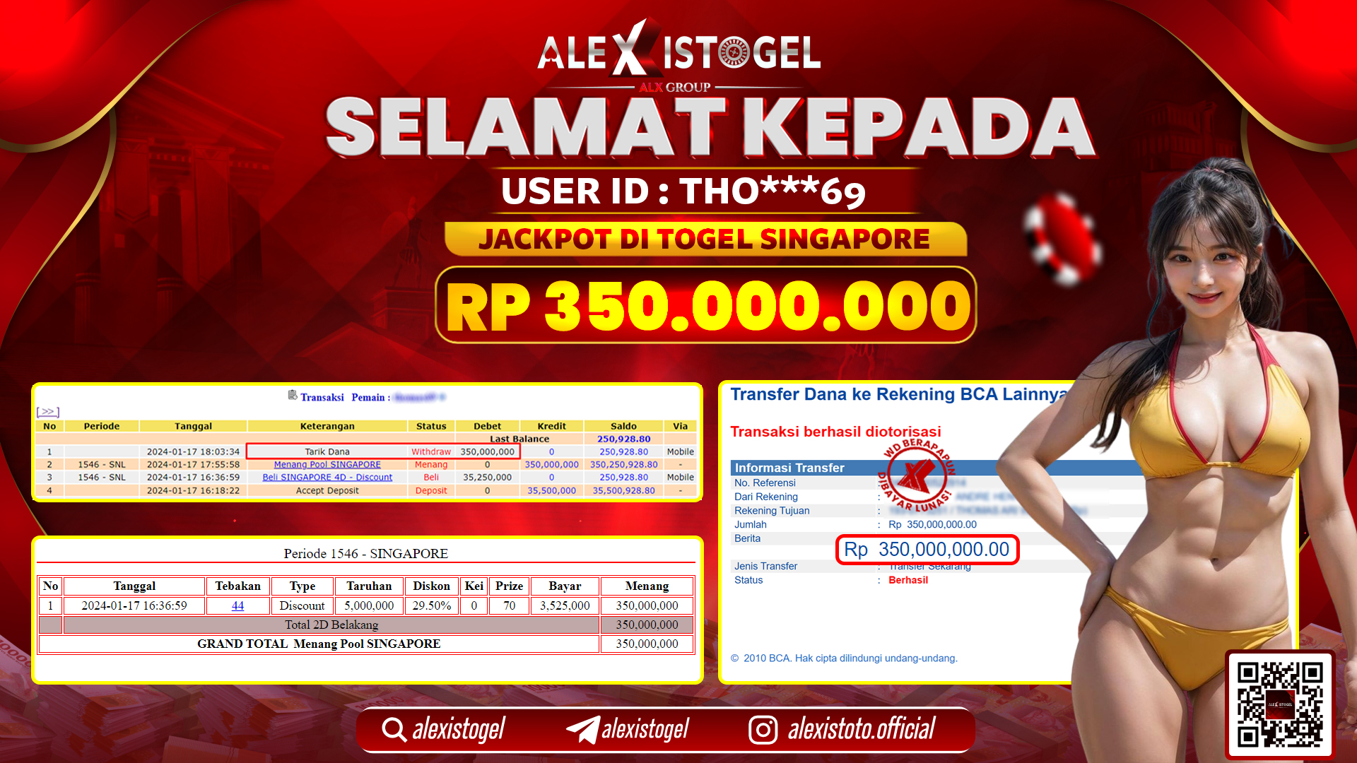 ALEXISTOGEL JACKPOT SINGAPORE POOLS RP. 350.000.000 LUNAS