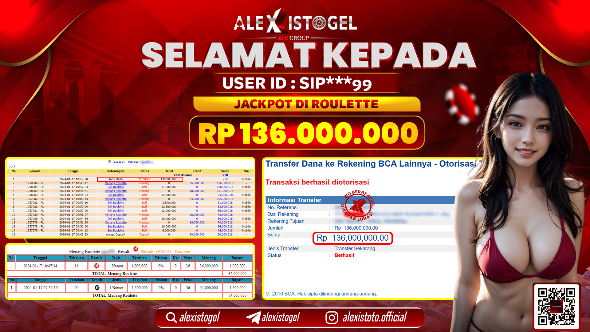 ALEXISTOGEL JACKPOT ROULETTE RP. 136.000.000 LUNAS