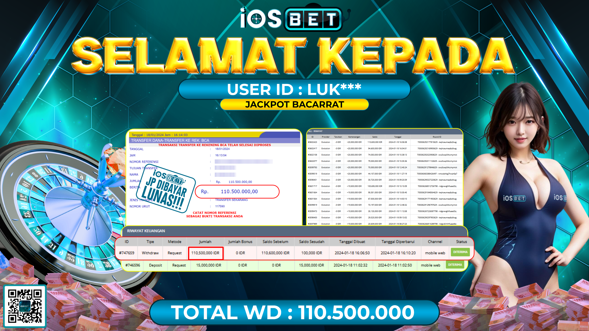 Bukti Pembayaran LUNAS LIVE GAMES GACOR Rp. 110.500.000,-