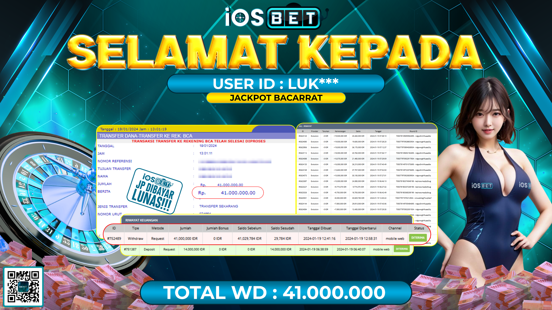 Bukti Pembayaran LUNAS LIVE GAMES GACOR Rp. 41.000.000,-