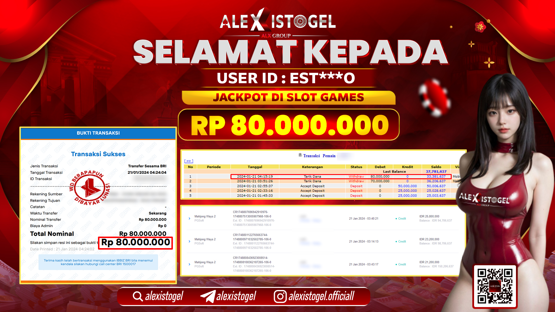 ALEXISTOGEL JACKPOT SLOT GAMES  RP. 80.000.000 LUNAS
