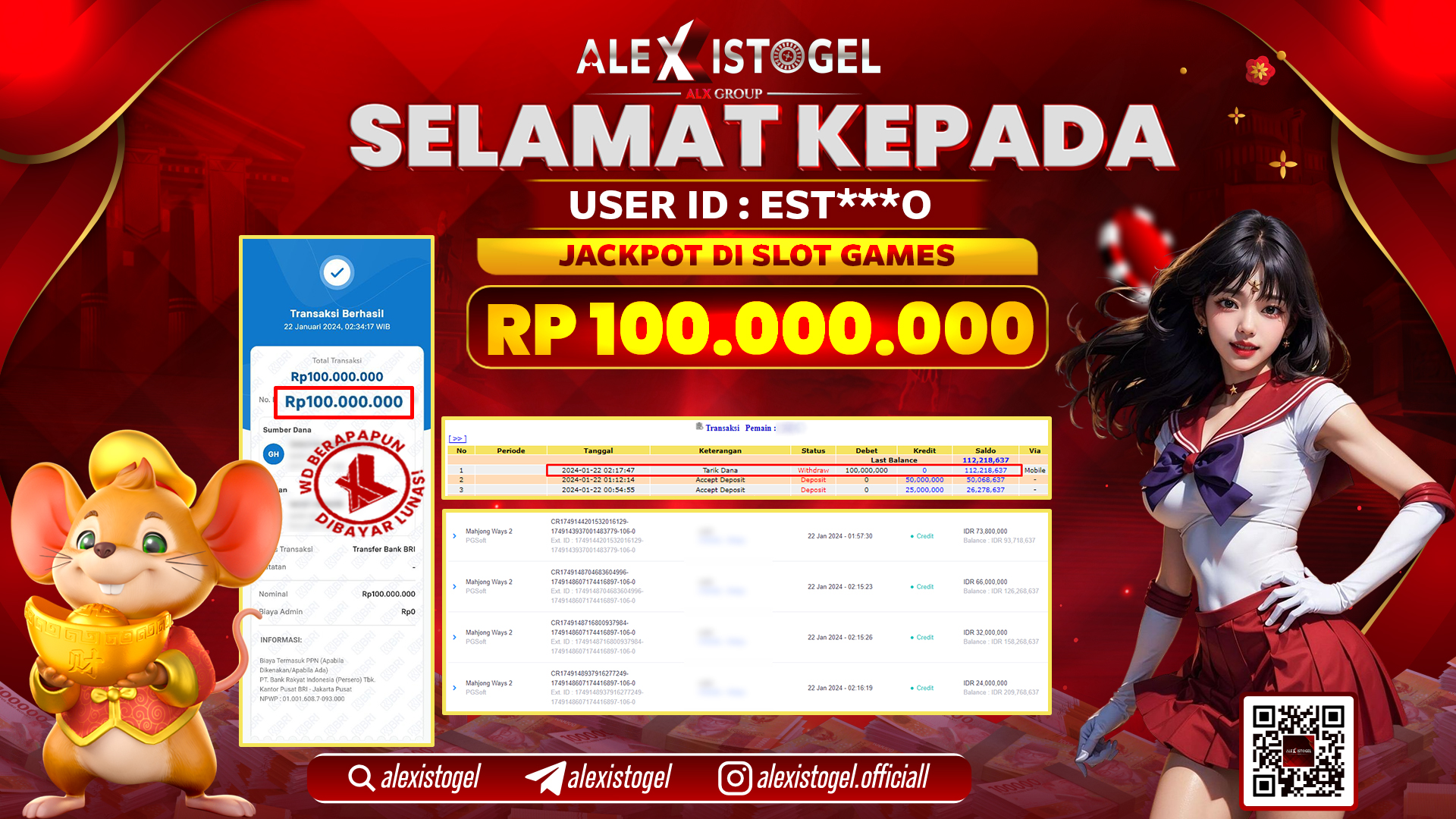 ALEXISTOGEL JACKPOT SLOT GAMES RP. 100.000.000 LUNAS