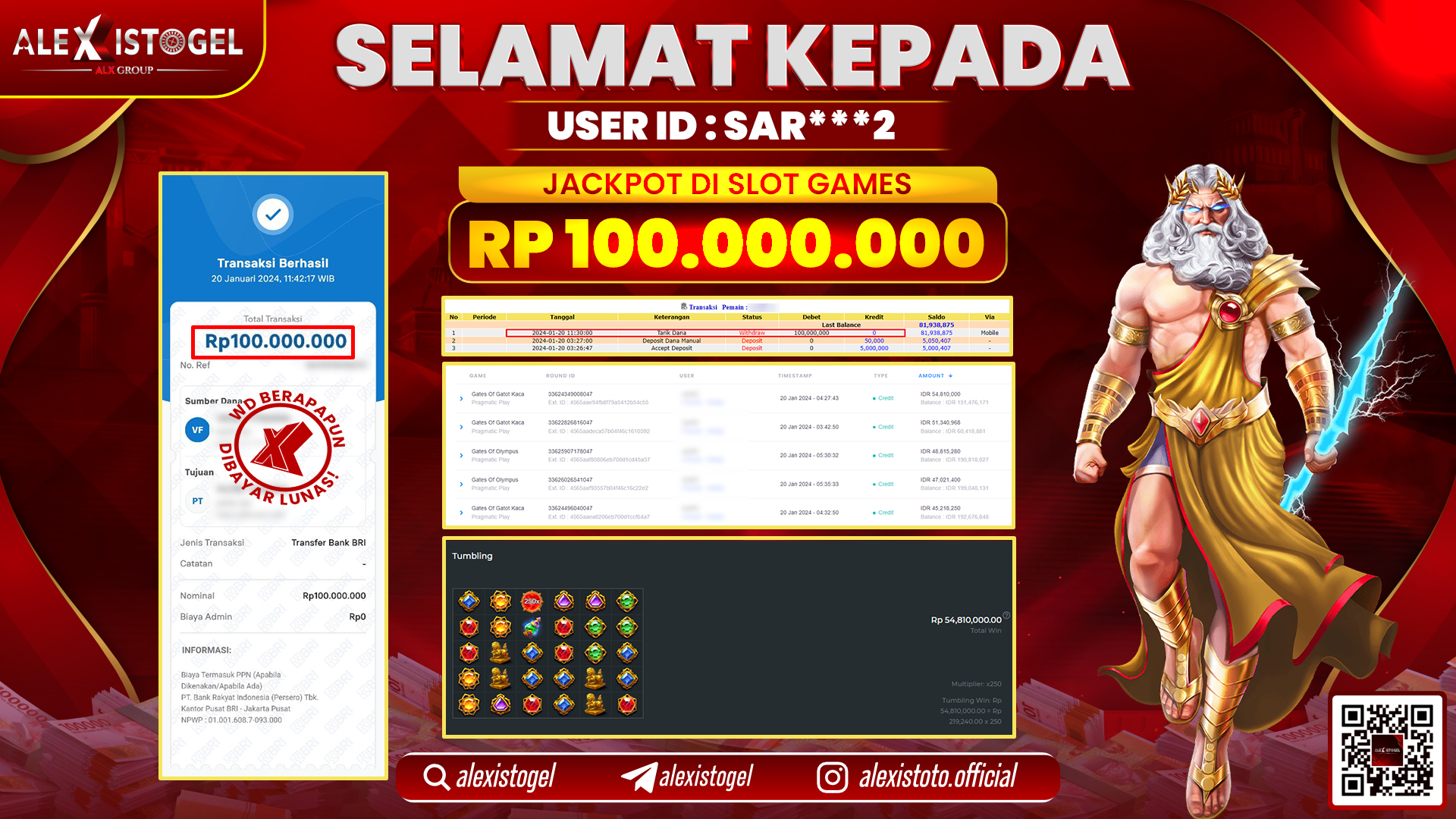 ALEXISTOGEL JACKPOT SLOT GAMES  RP. 100.000.000 LUNAS
