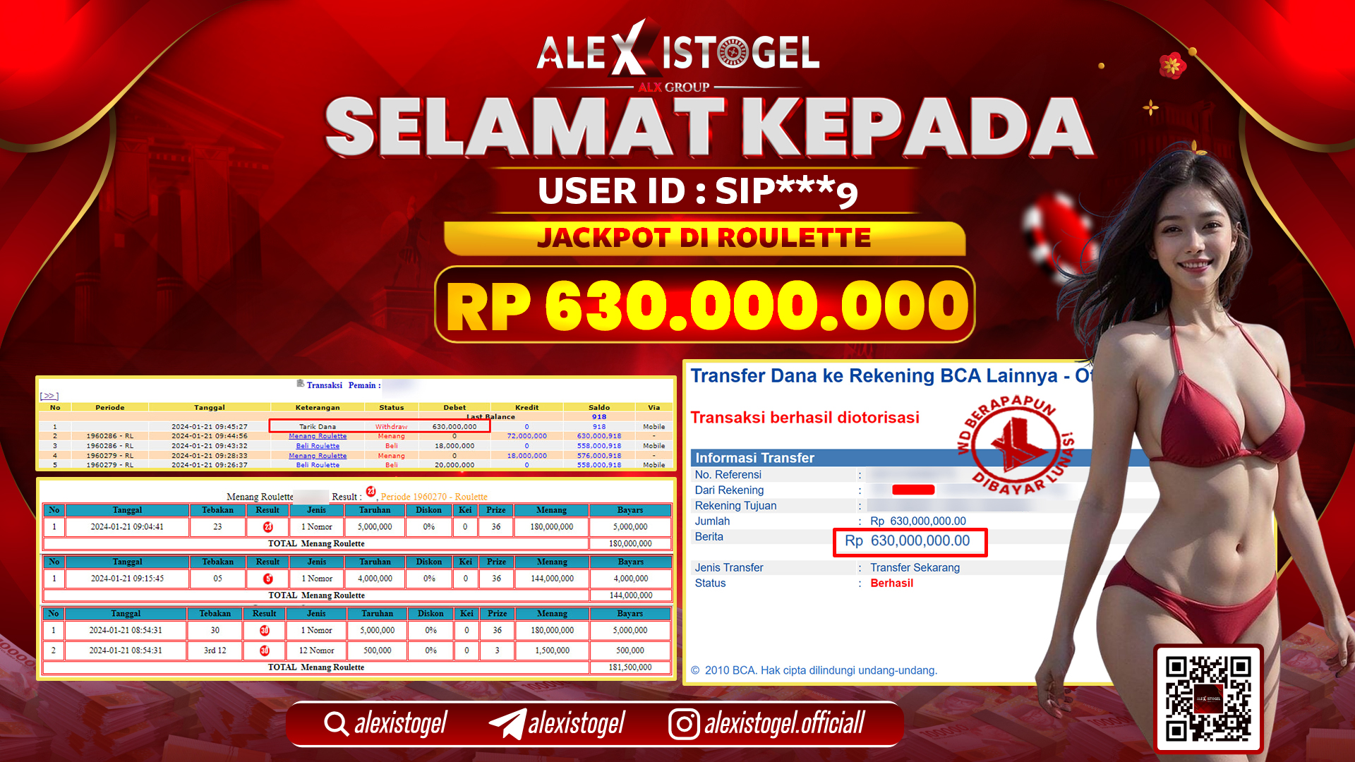ALEXISTOGEL JACKPOT ROULETTE RP. 630.000.000 LUNAS
