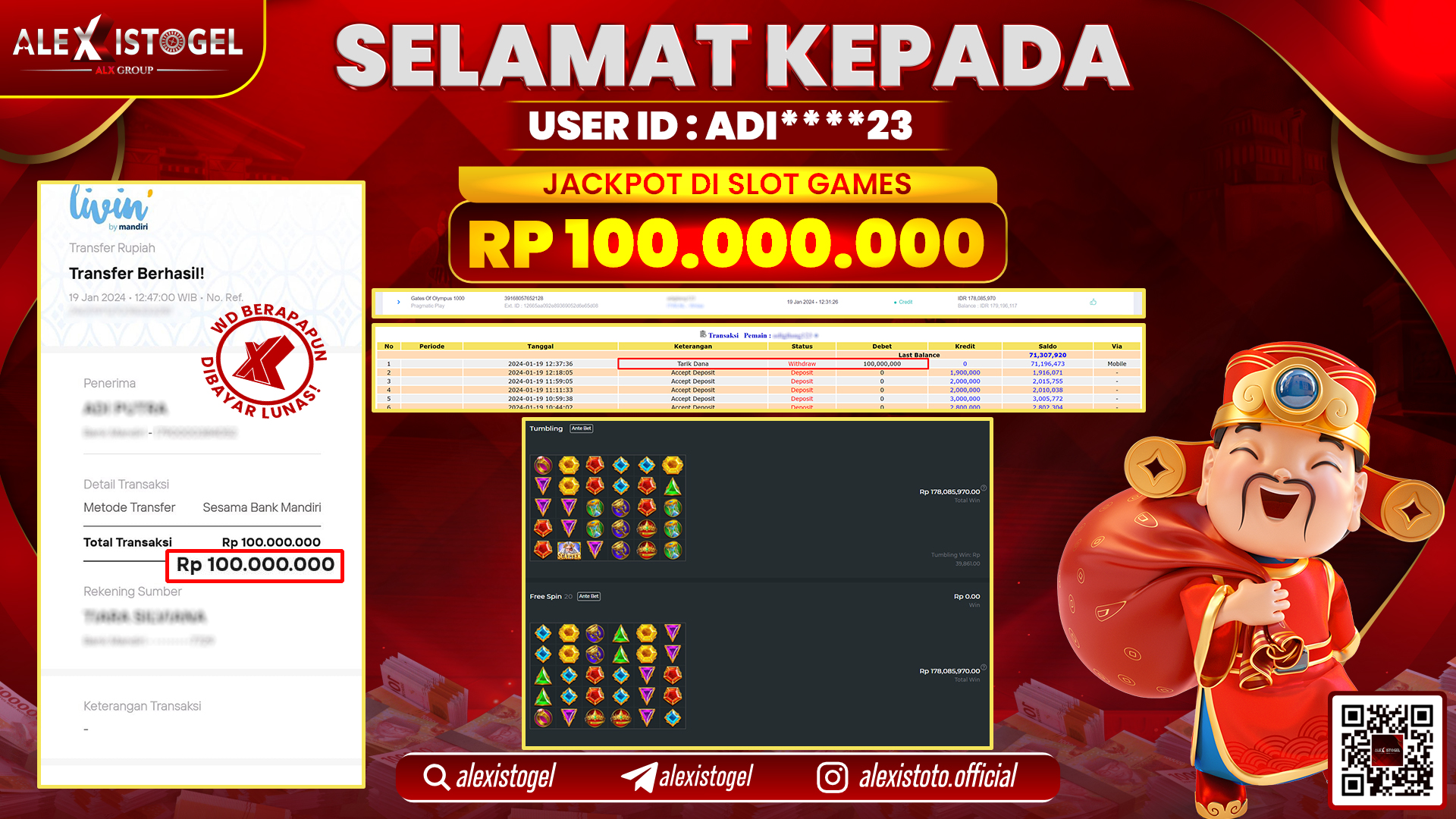 ALEXISTOGEL JACKPOT SLOT GAMES RP. 100.000.000 LUNAS