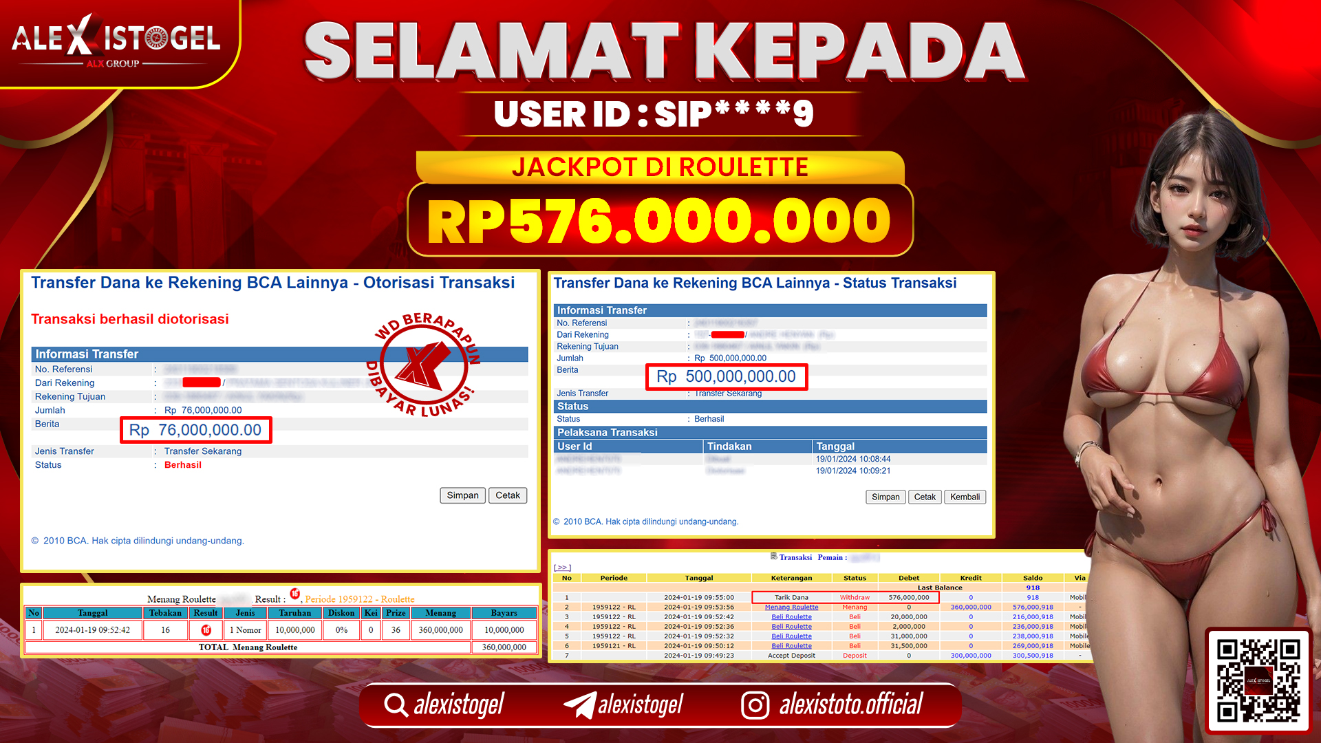 ALEXISTOGEL JACKPOT ROULETTE RP. 576.000.000 LUNAS