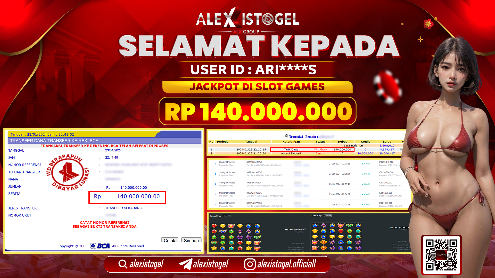 ALEXISTOGEL JACKPOT SLOT GAMES RP. 140.000.000 LUNAS