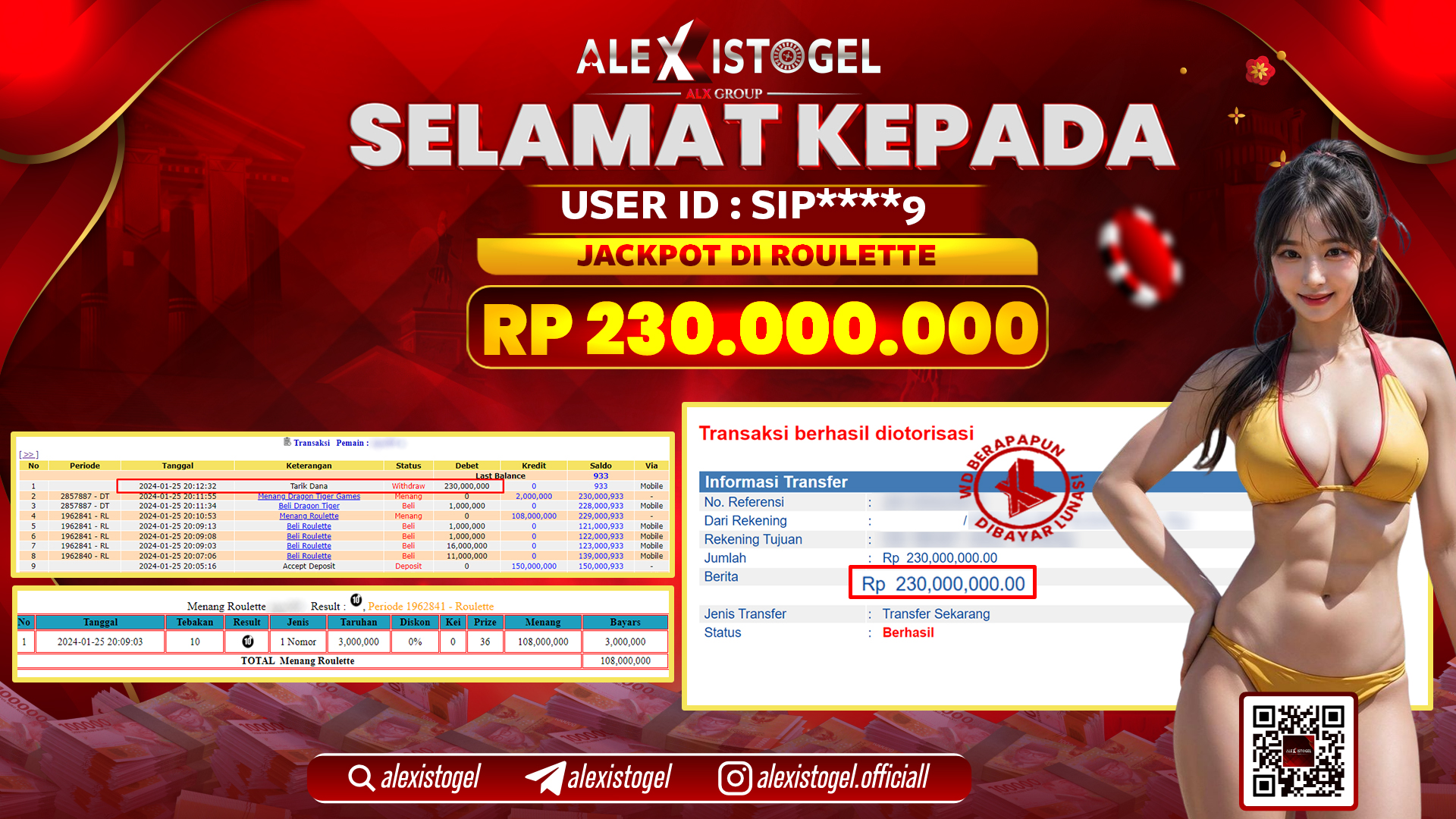 ALEXISTOGEL JACKPOT ROULETTE RP. 230.000.000 LUNAS