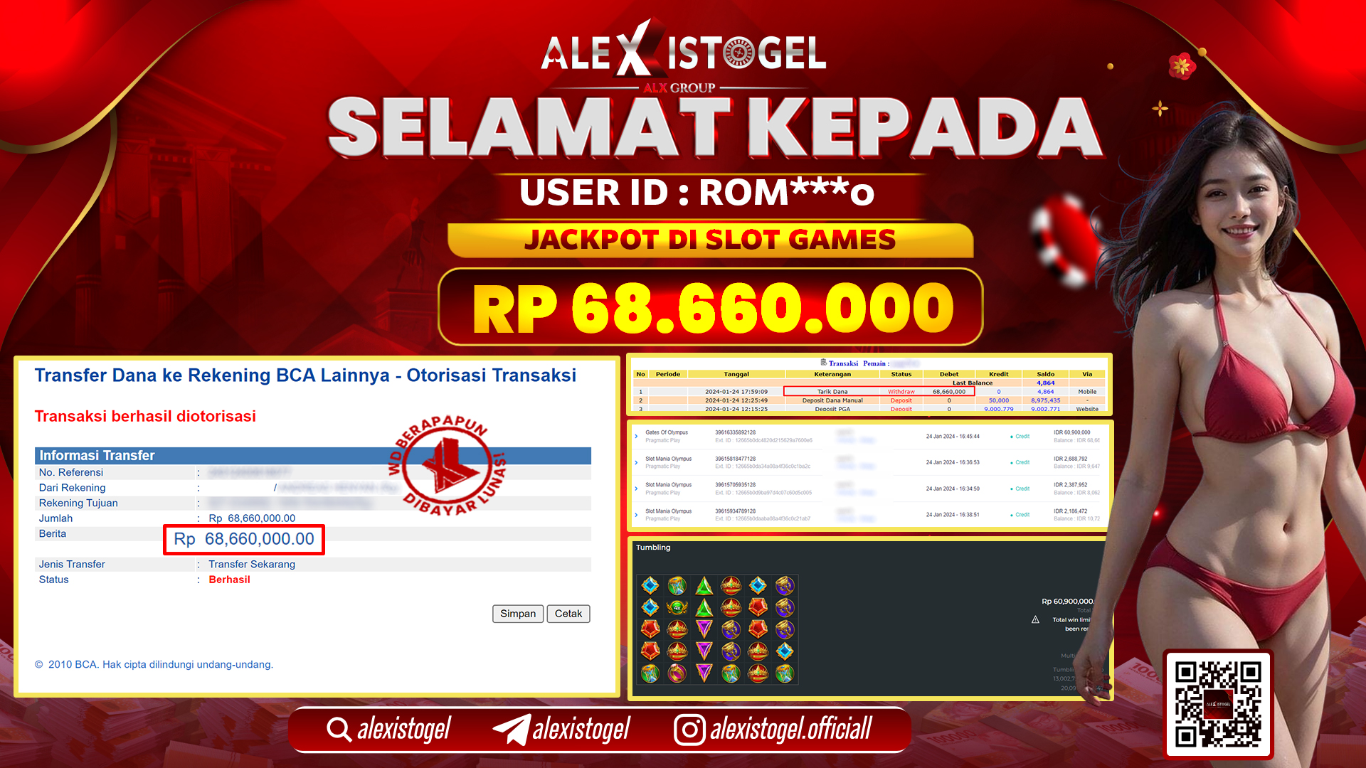 ALEXISTOGEL JACKPOT SLOT GAMES RP. 68.660.000 LUNAS
