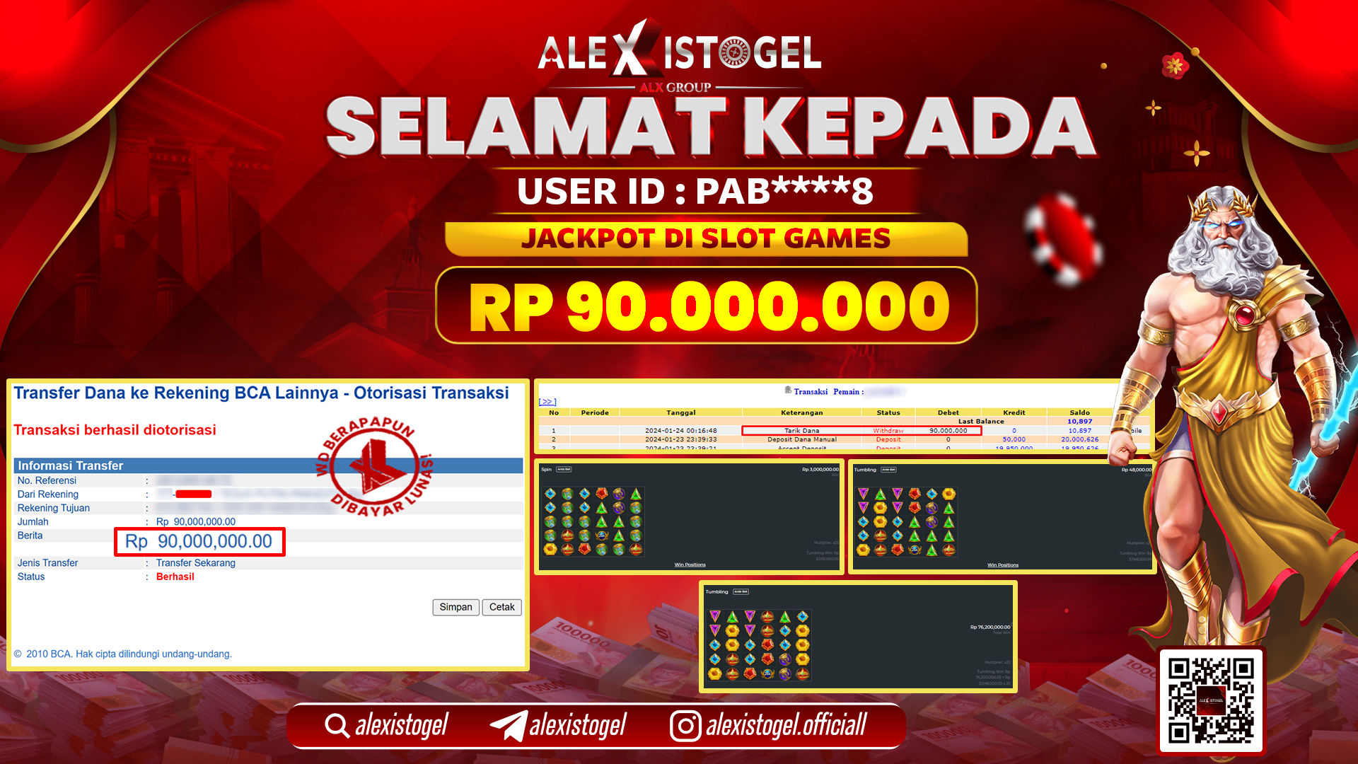 ALEXISTOGEL JACKPOT SLOT GAMES RP. 90.000.000 LUNAS