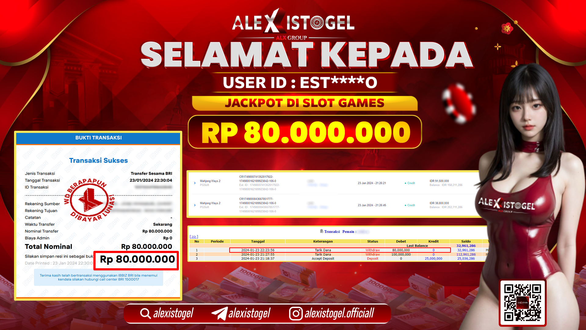 ALEXISTOGEL JACKPOT SLOT GAMES RP. 80.000.000 LUNAS