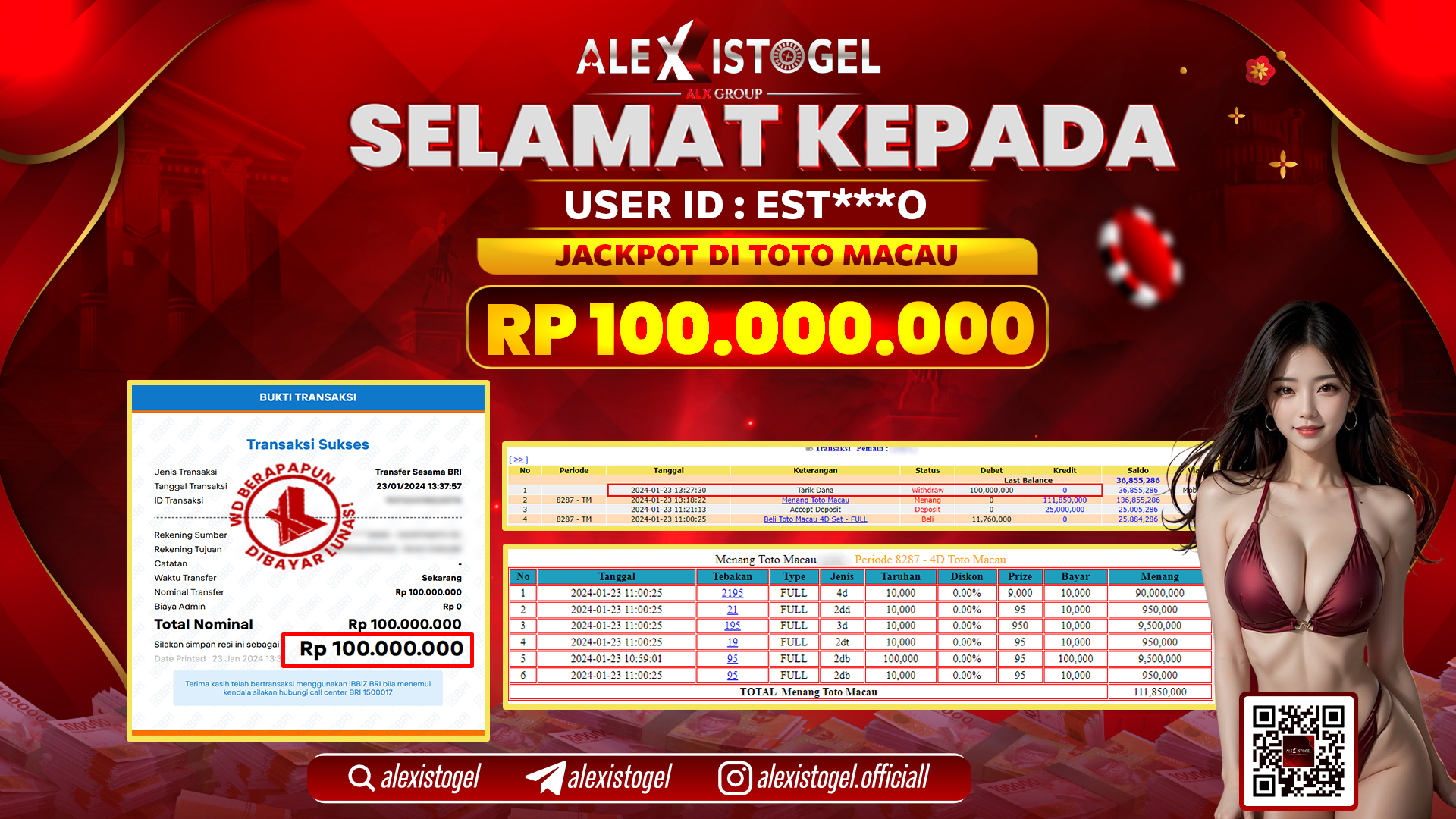 ALEXISTOGEL JACKPOT TOTO MACAU POOLS RP. 100.000.000 LUNAS