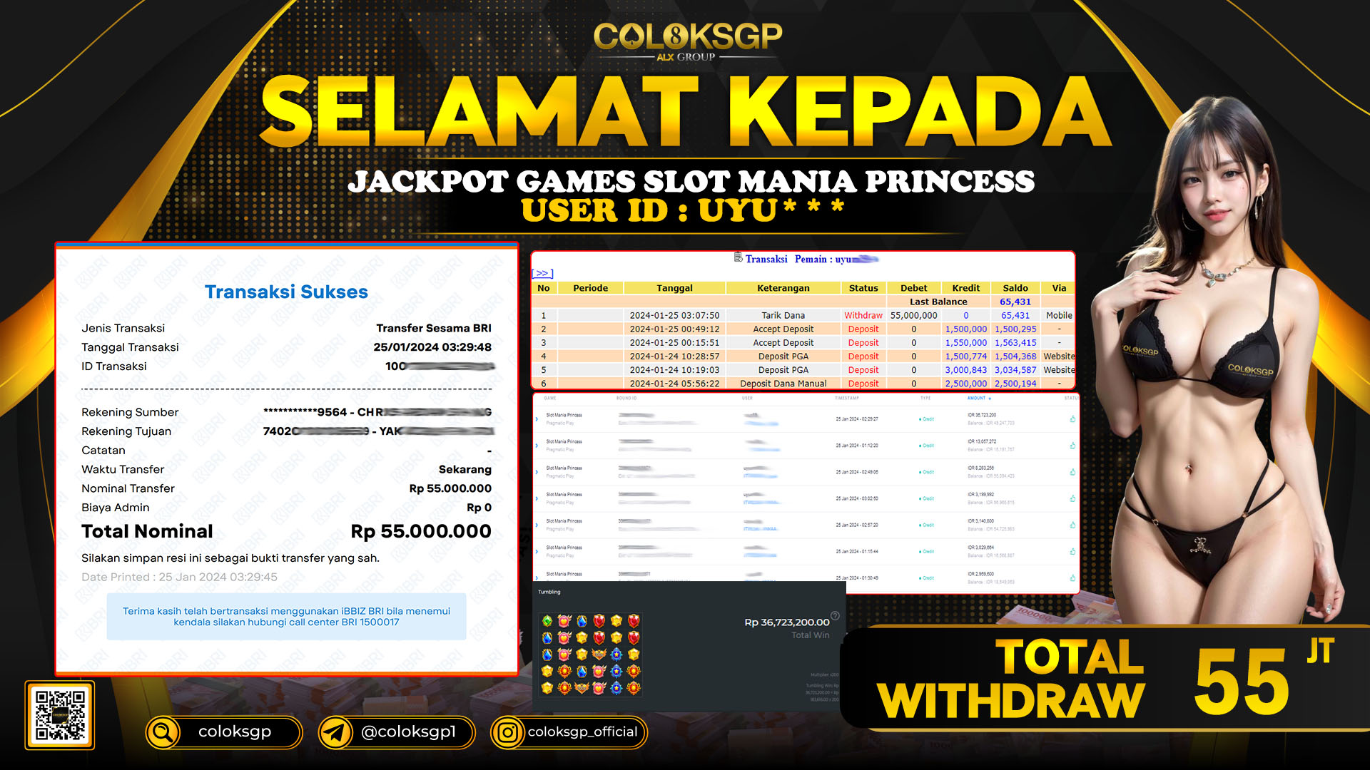 COLOKSGP JACKPOT SLOT GAMES RP 55.000.000 LUNAS