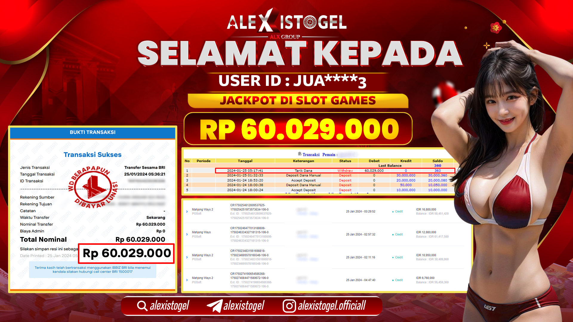 ALEXISTOGEL JACKPOT SLOT GAMES RP. 60.029.000 LUNAS