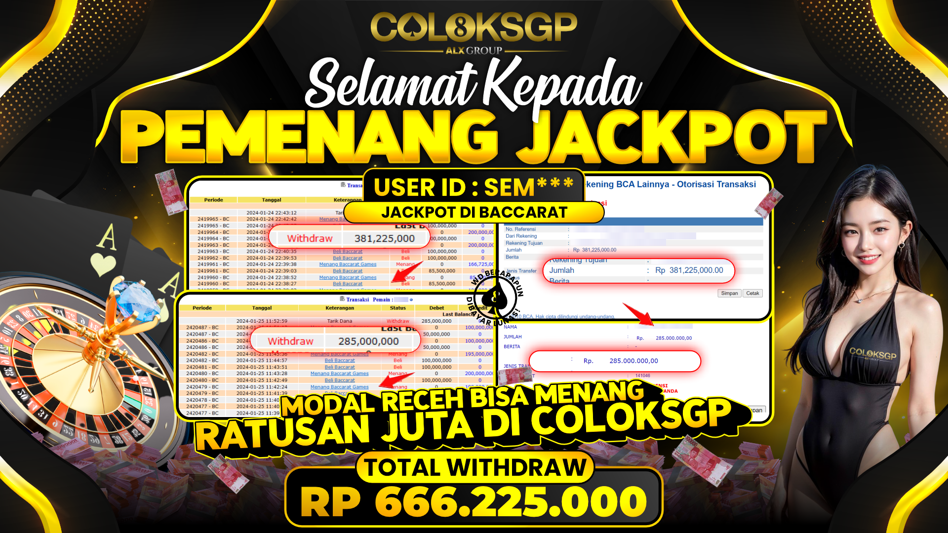 COLOKSGP JACKPOT BACCARAT RP 70.000.000 LUNAS