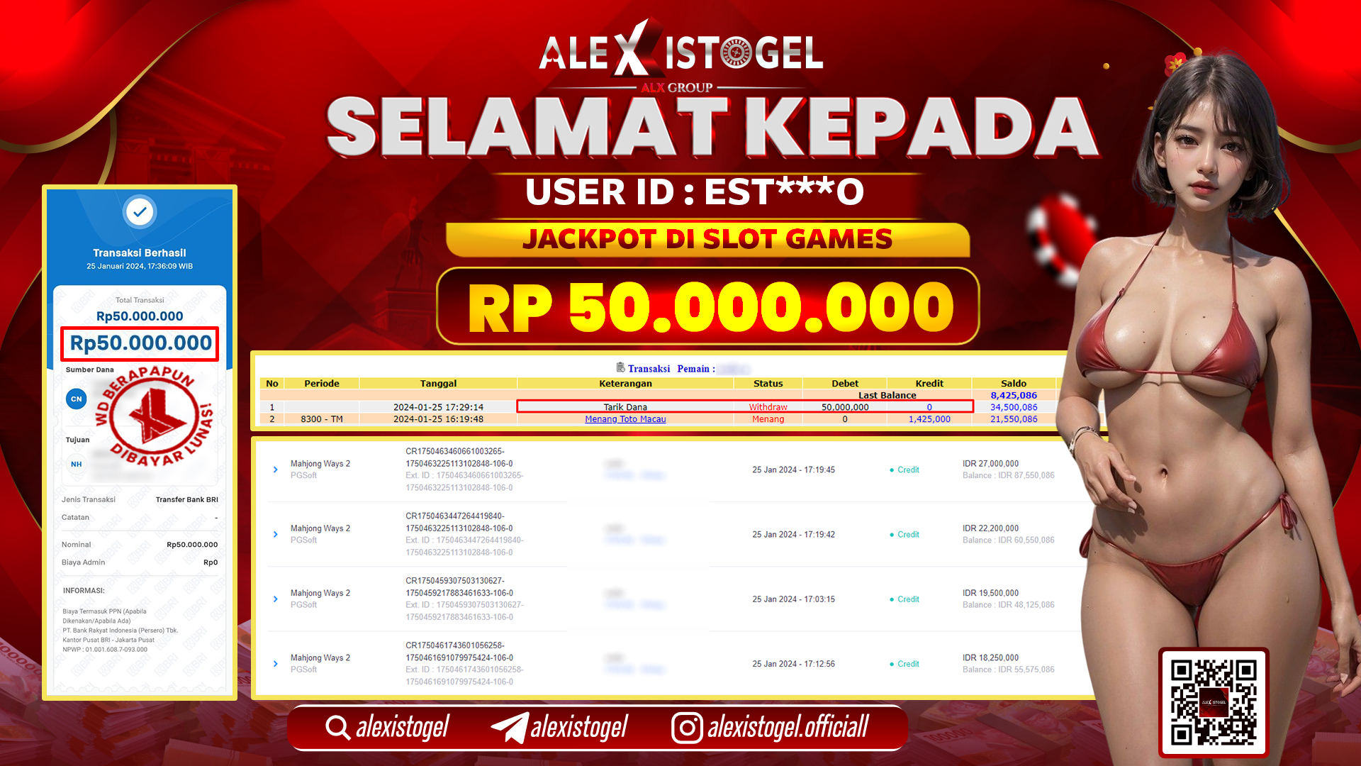 ALEXISTOGEL JACKPOT SLOT GAMES RP. 50.000.000 LUNAS