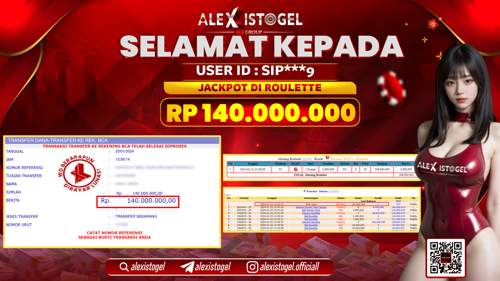 ALEXISTOGEL JACKPOT ROULETTE RP. 140.000.000 LUNAS