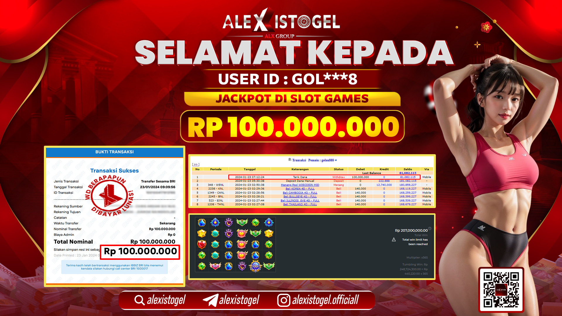 ALEXISTOGEL JACKPOT SLOT GAMES RP. 100.000.000 LUNAS
