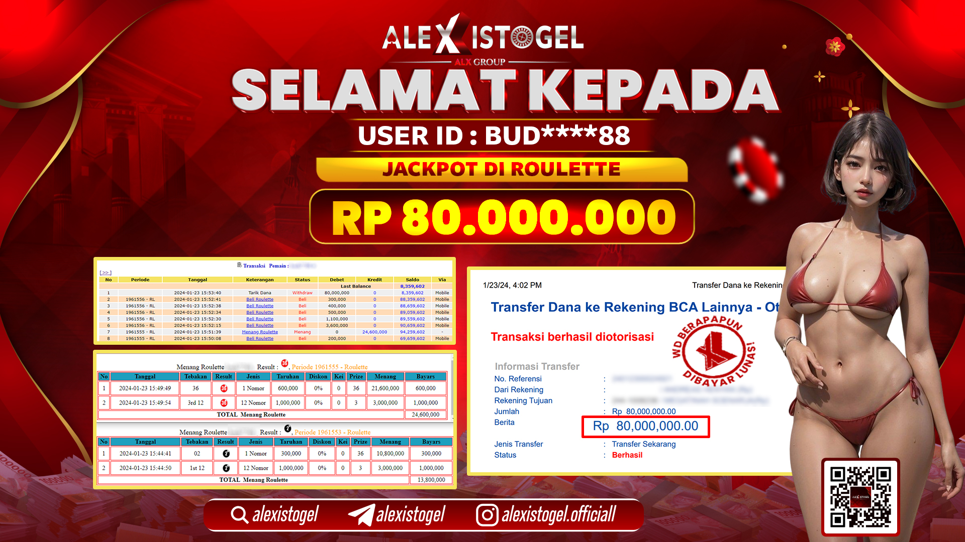 ALEXISTOGEL JACKPOT ROULETTE RP. 80.000.000 LUNAS