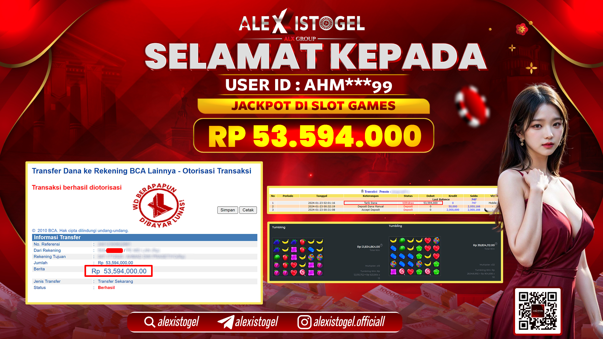 ALEXISTOGEL JACKPOT SLOT GAMES RP. 53.000.000 LUNAS