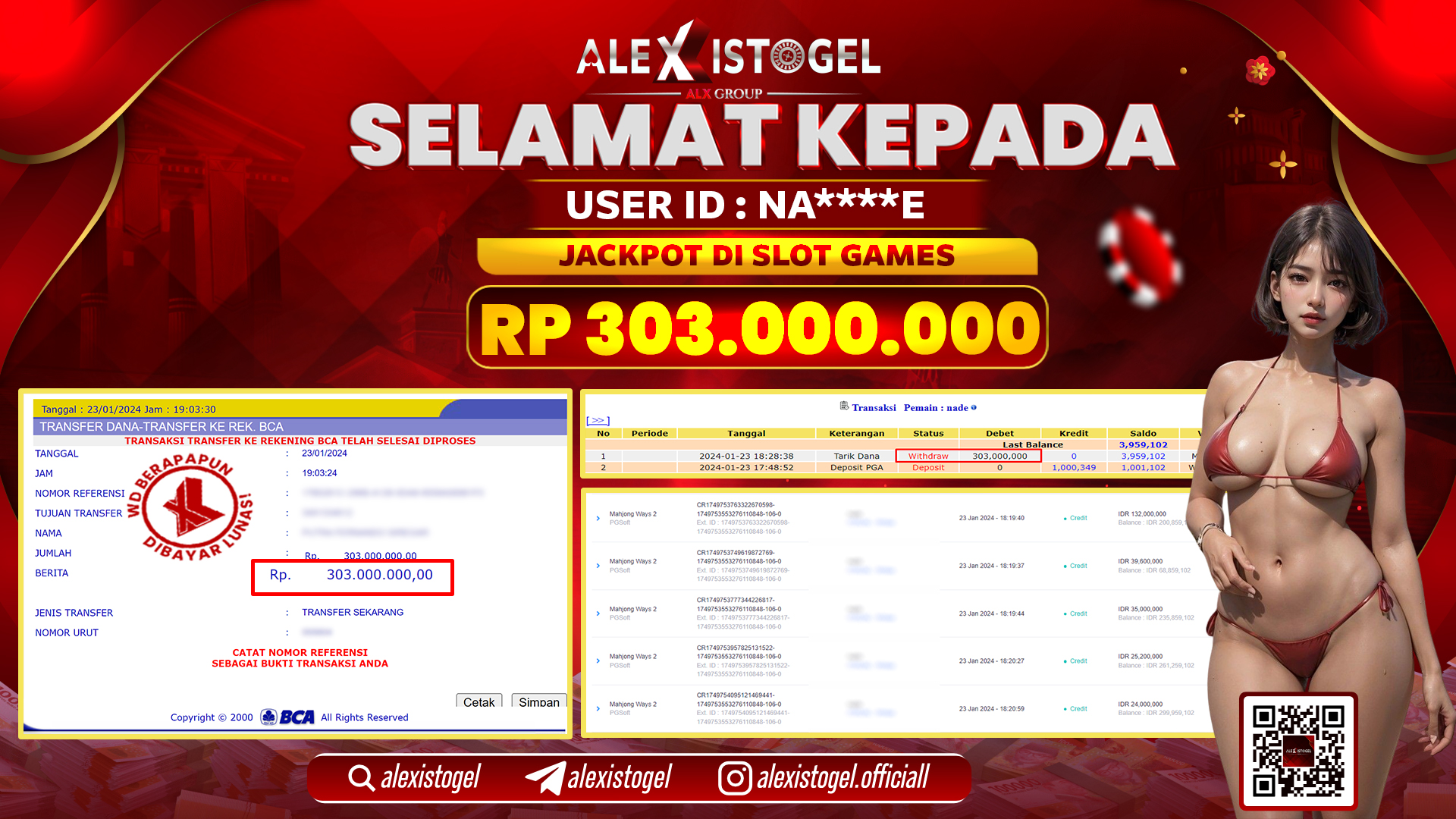ALEXISTOGEL JACKPOT SLOT GAMES RP. 303.000.000 LUNAS