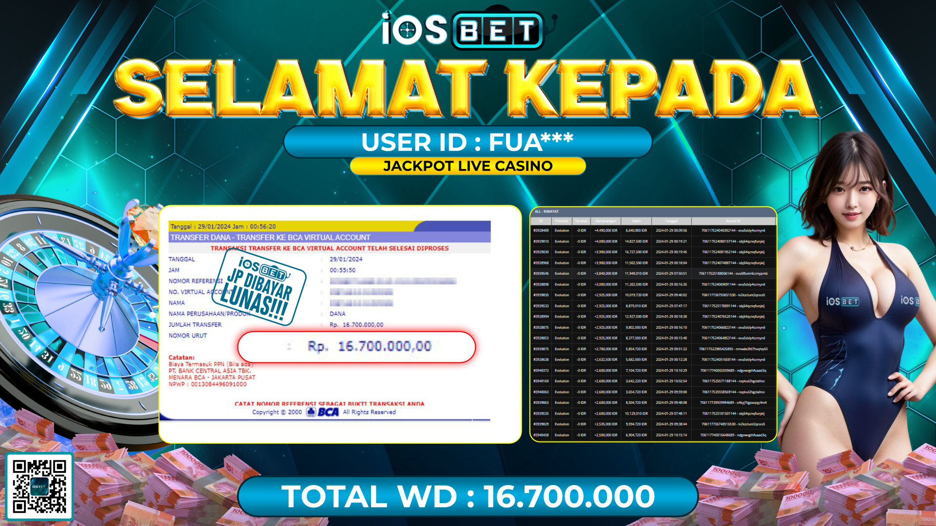 Bukti Pembayaran LUNAS LIVE GAMES GACOR Rp. 16.700.000,-