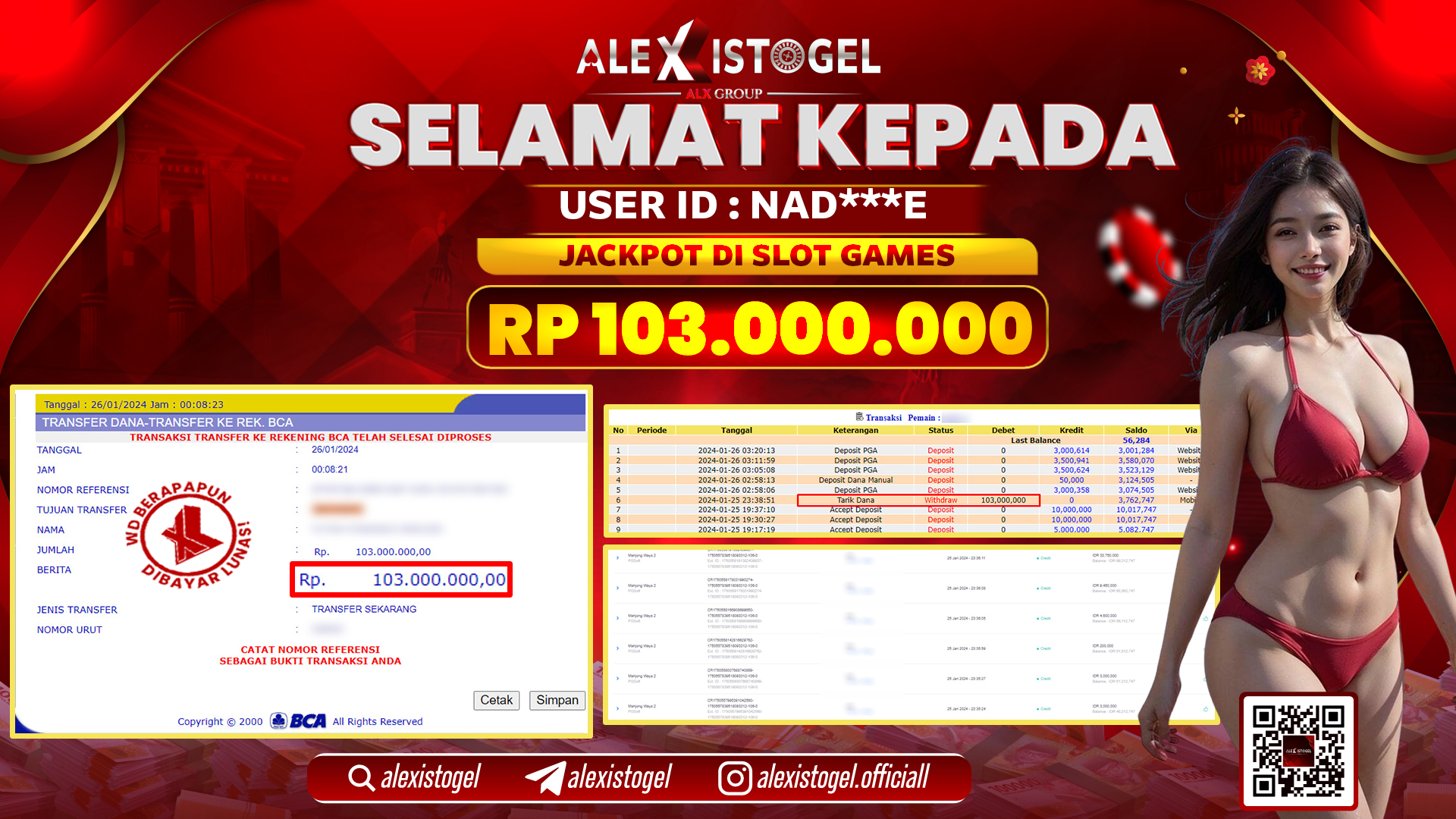 ALEXISTOGEL JACKPOT SLOT GAMES RP. 103.000.000 LUNAS
