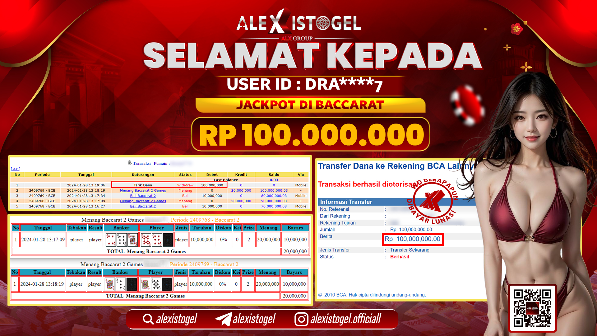 ALEXISTOGEL JACKPOT BACCARAT RP. 100.000.000 LUNAS