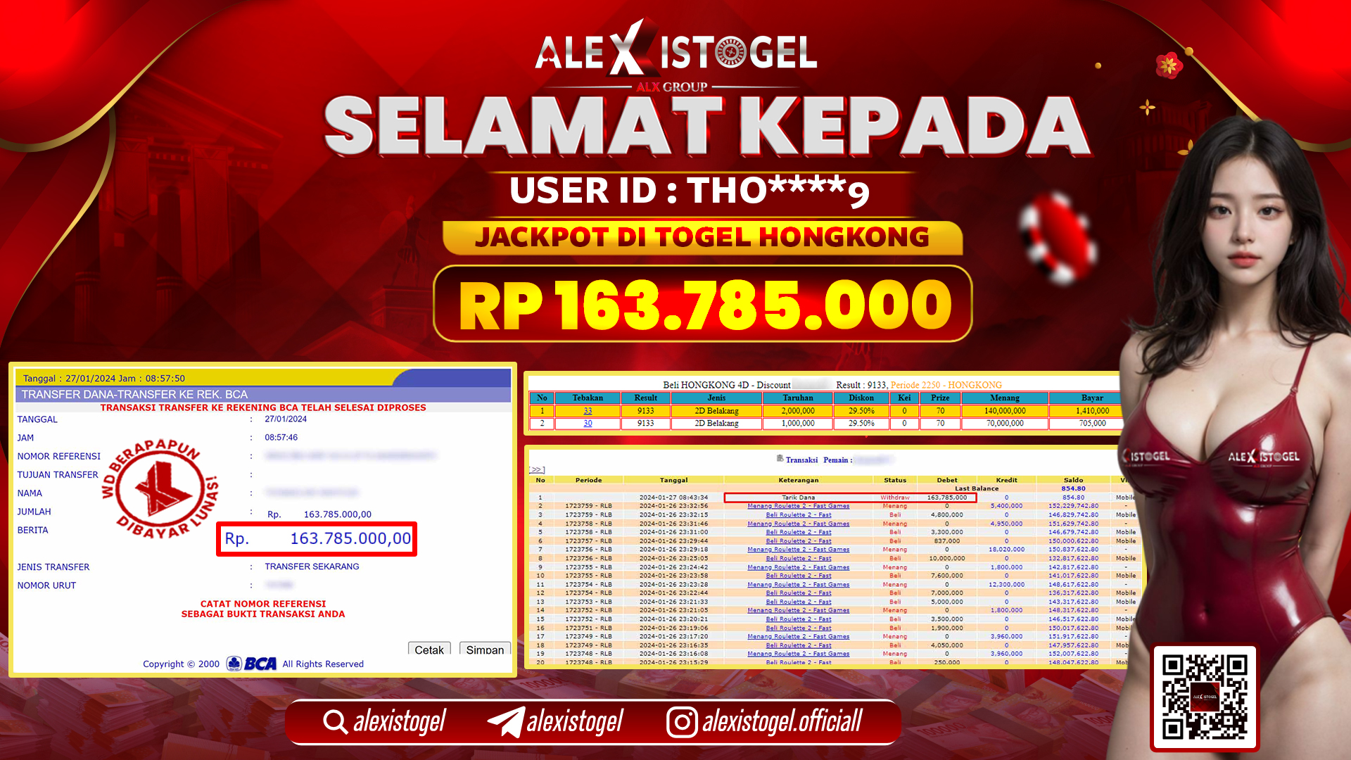 ALEXISTOGEL JACKPOT HONGKONG POOLS RP. 163.785.000 LUNAS