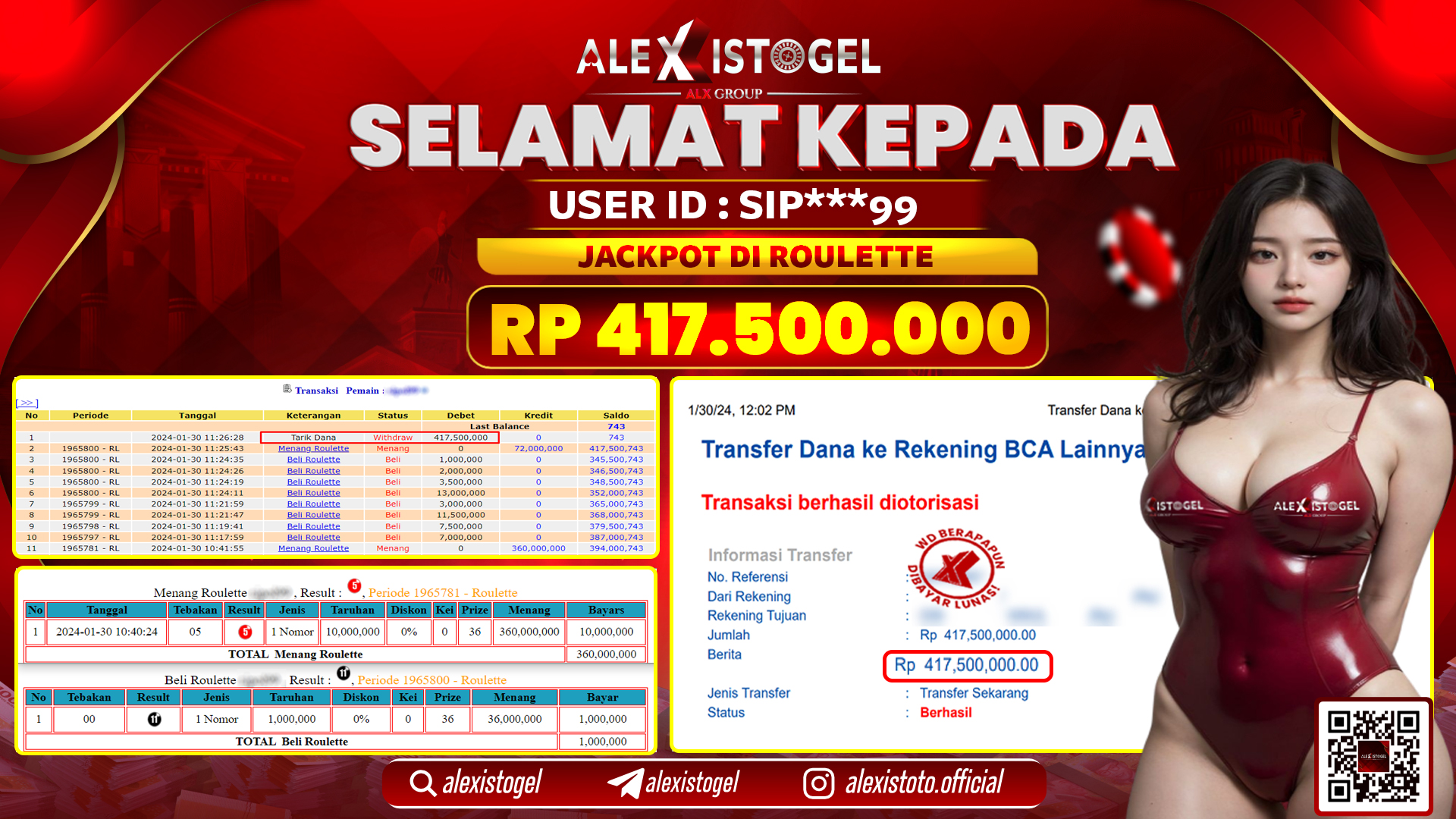 ALEXISTOGEL JACKPOT ROULETTE RP. 417.500.000 LUNAS