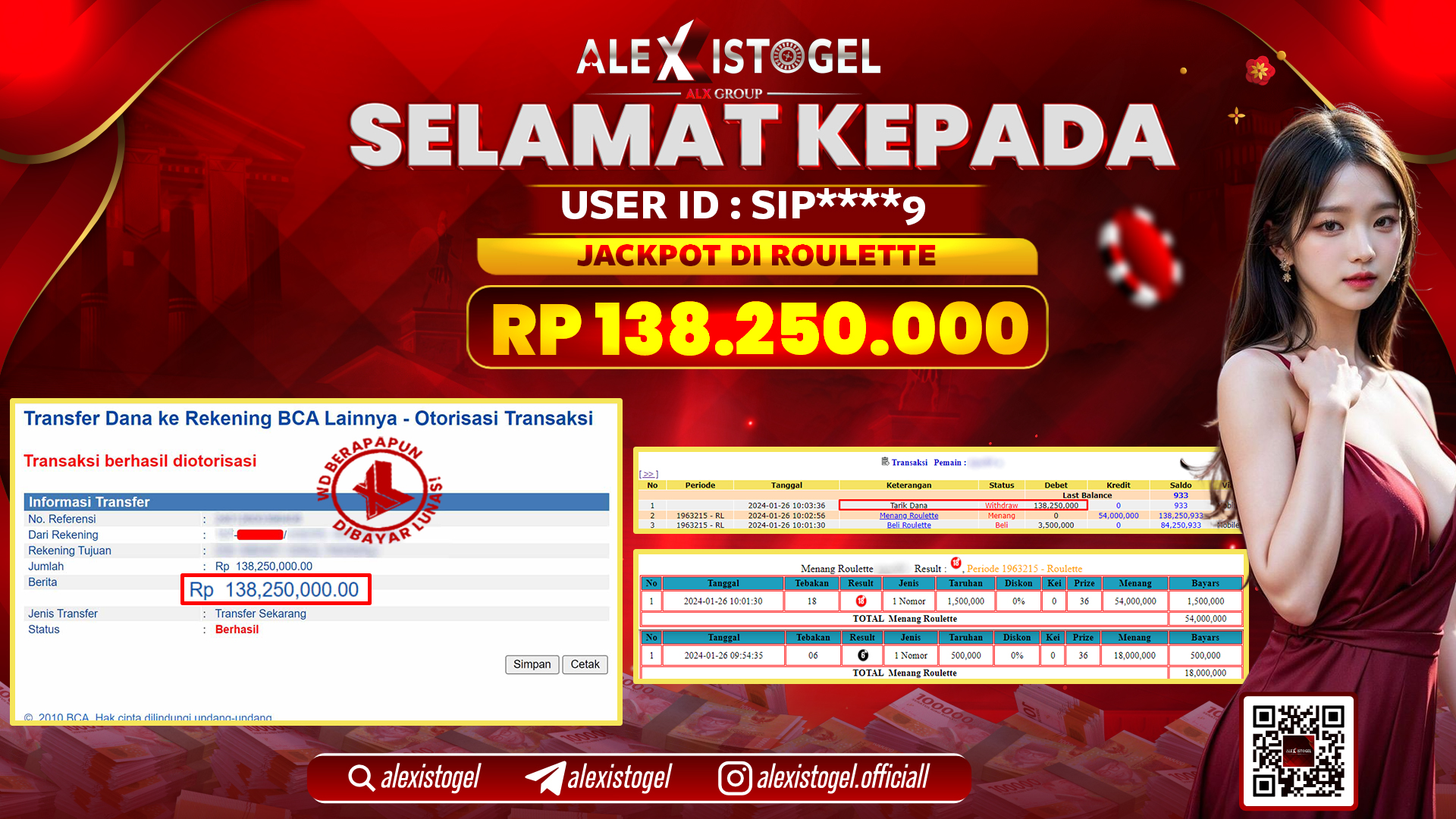 ALEXISTOGEL JACKPOT ROULETTE RP. 138.250.000 LUNAS