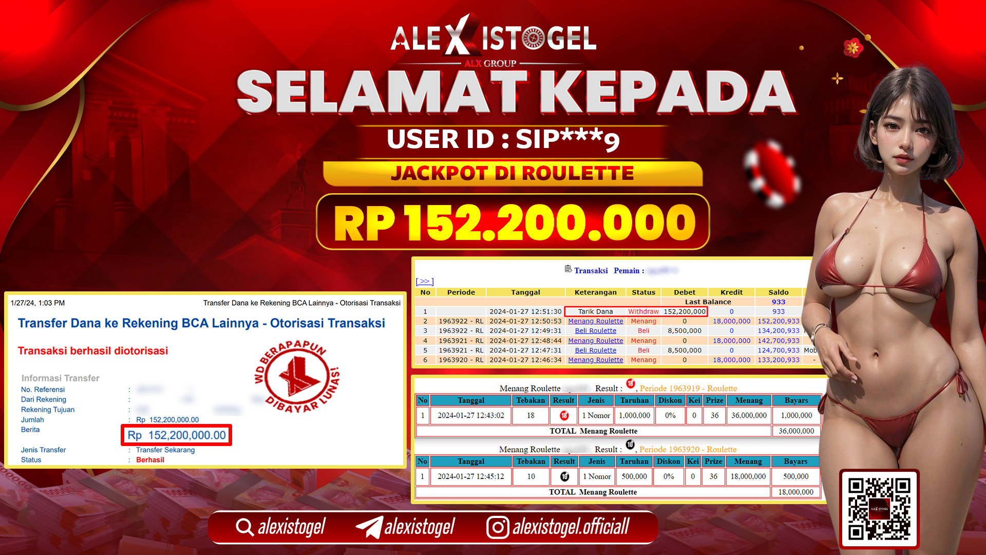 ALEXISTOGEL JACKPOT ROULETTE RP. 152.200.000 LUNAS