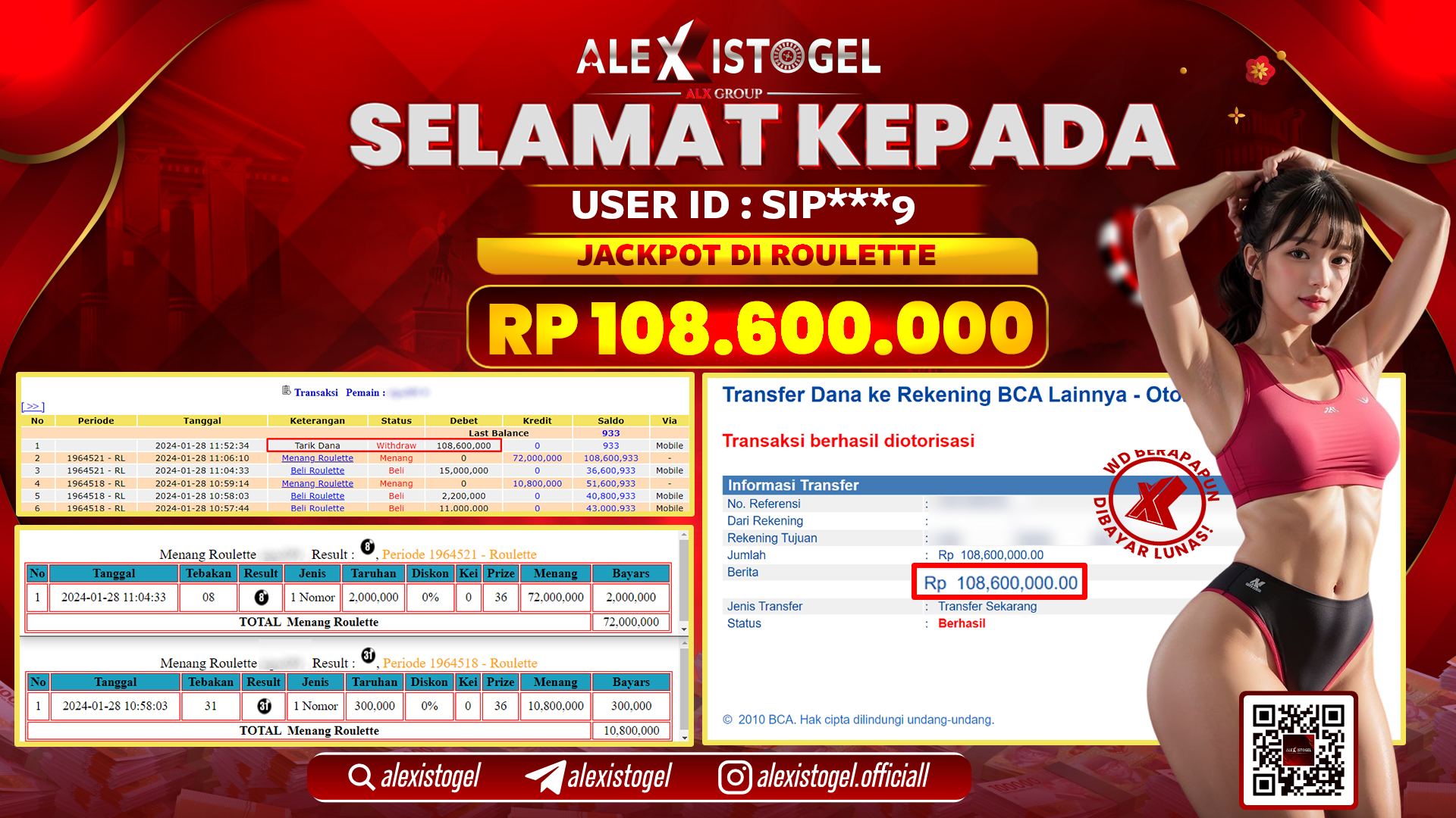 ALEXISTOGEL JACKPOT ROULETTE RP. 108.600.000 LUNAS