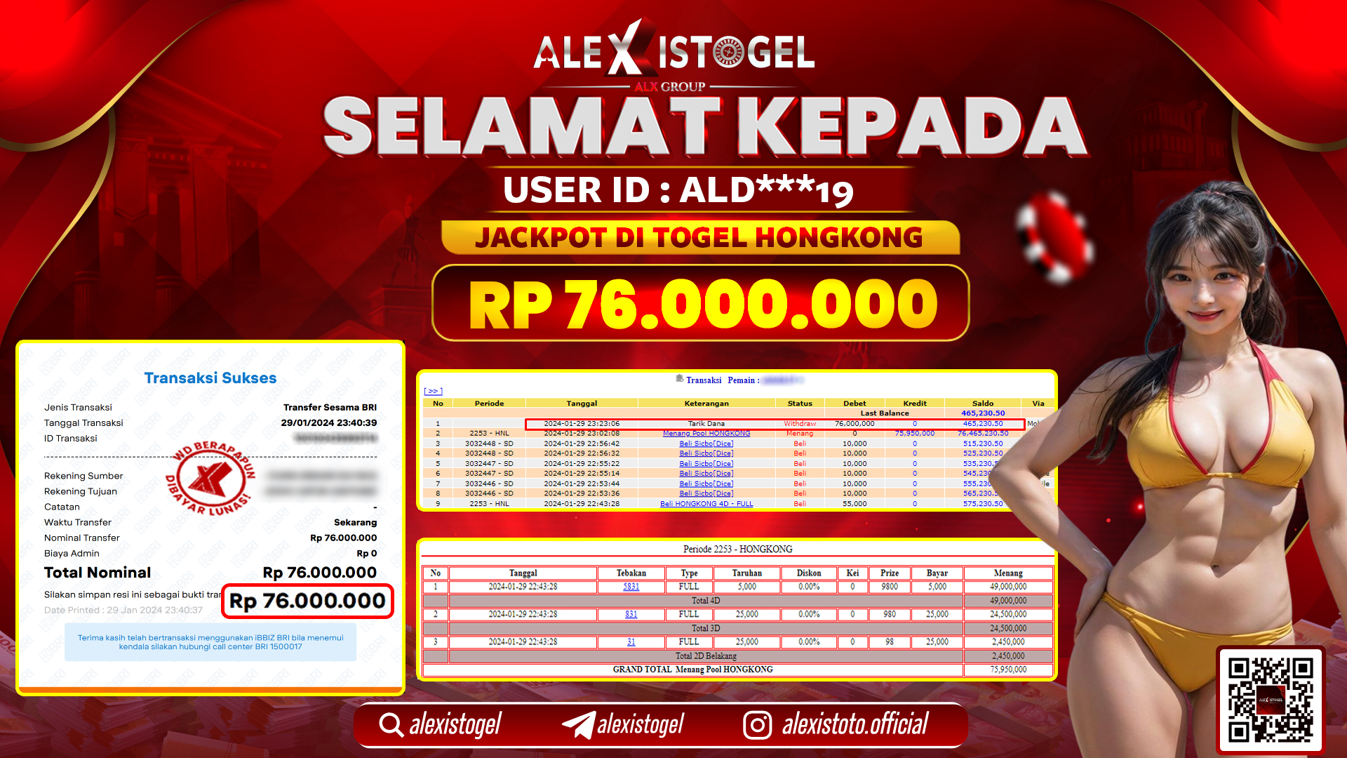 ALEXISTOGEL JACKPOT HONGKONG POOLS RP. 76.000.000 LUNAS