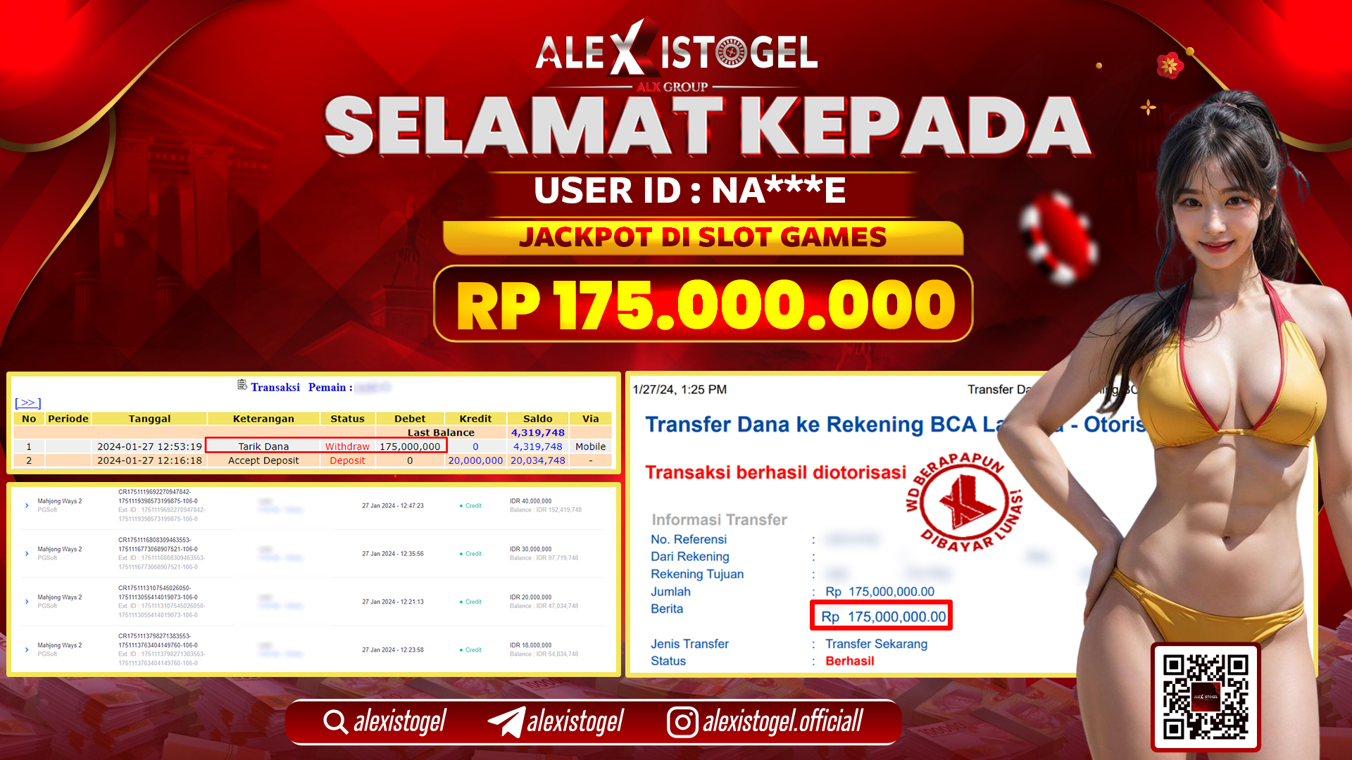 ALEXISTOGEL JACKPOT SLOT GAMES RP. 175.000.000 LUNAS