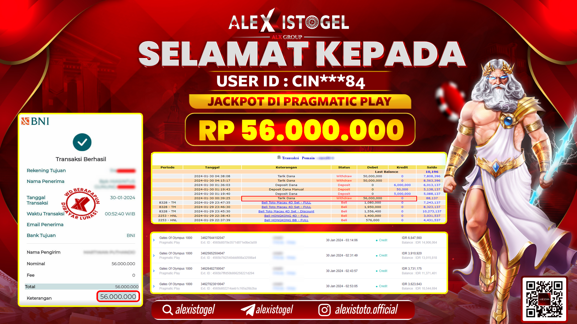 ALEXISTOGEL JACKPOT SLOT GAMES RP. 56.000.000 LUNAS