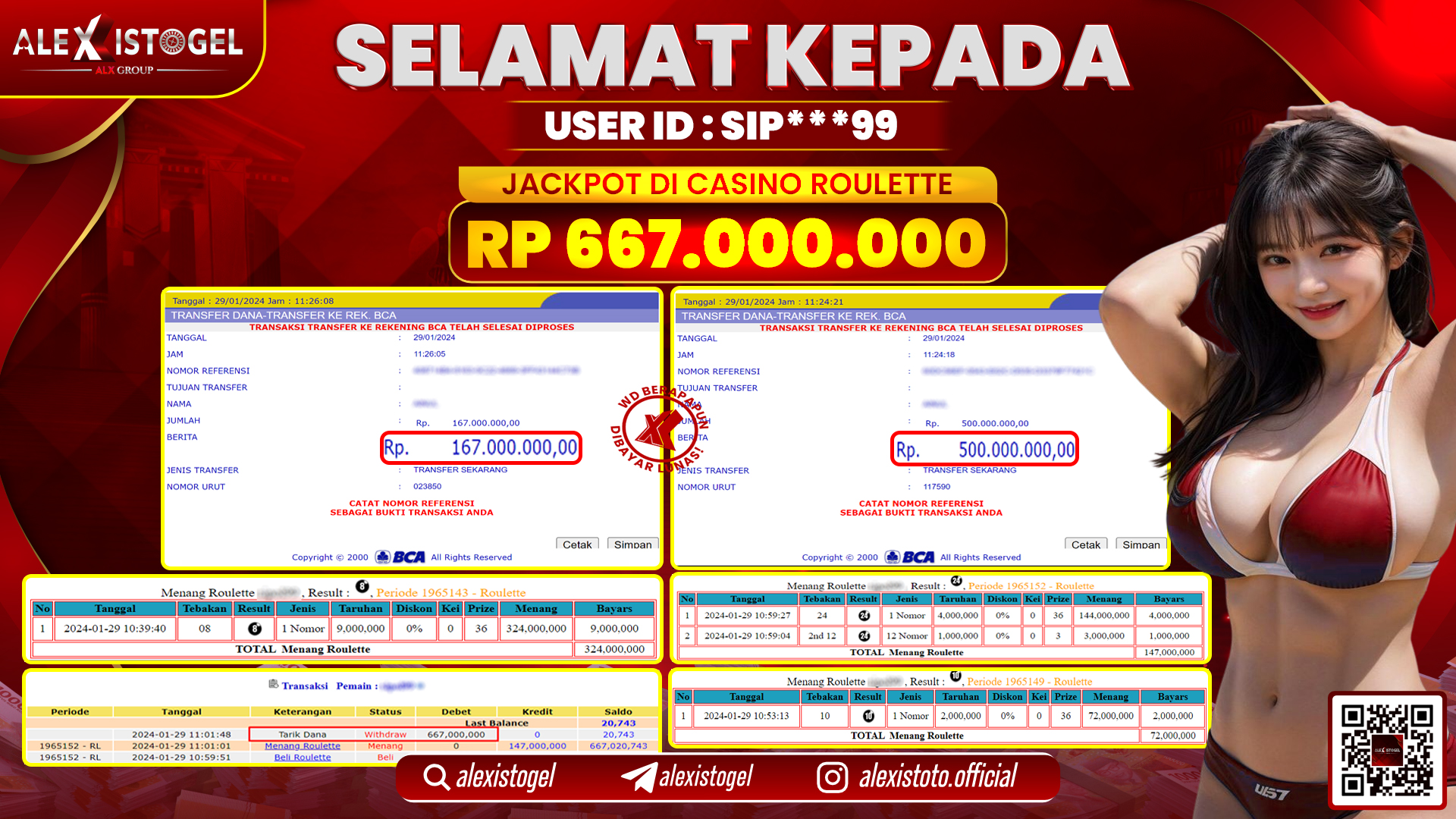 ALEXISTOGEL JACKPOT ROULETTE RP. 667.000.000 LUNAS