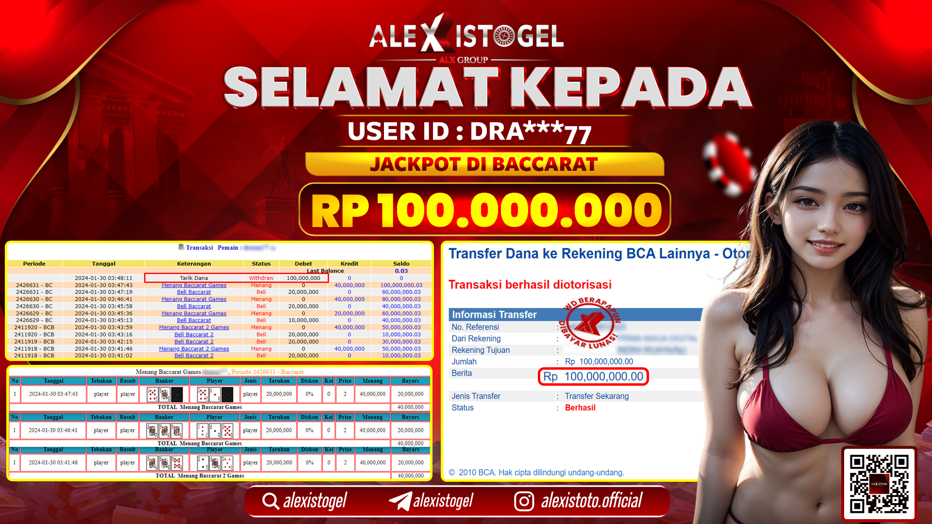 ALEXISTOGEL JACKPOT BACCARAT RP. 100.000.000 LUNAS