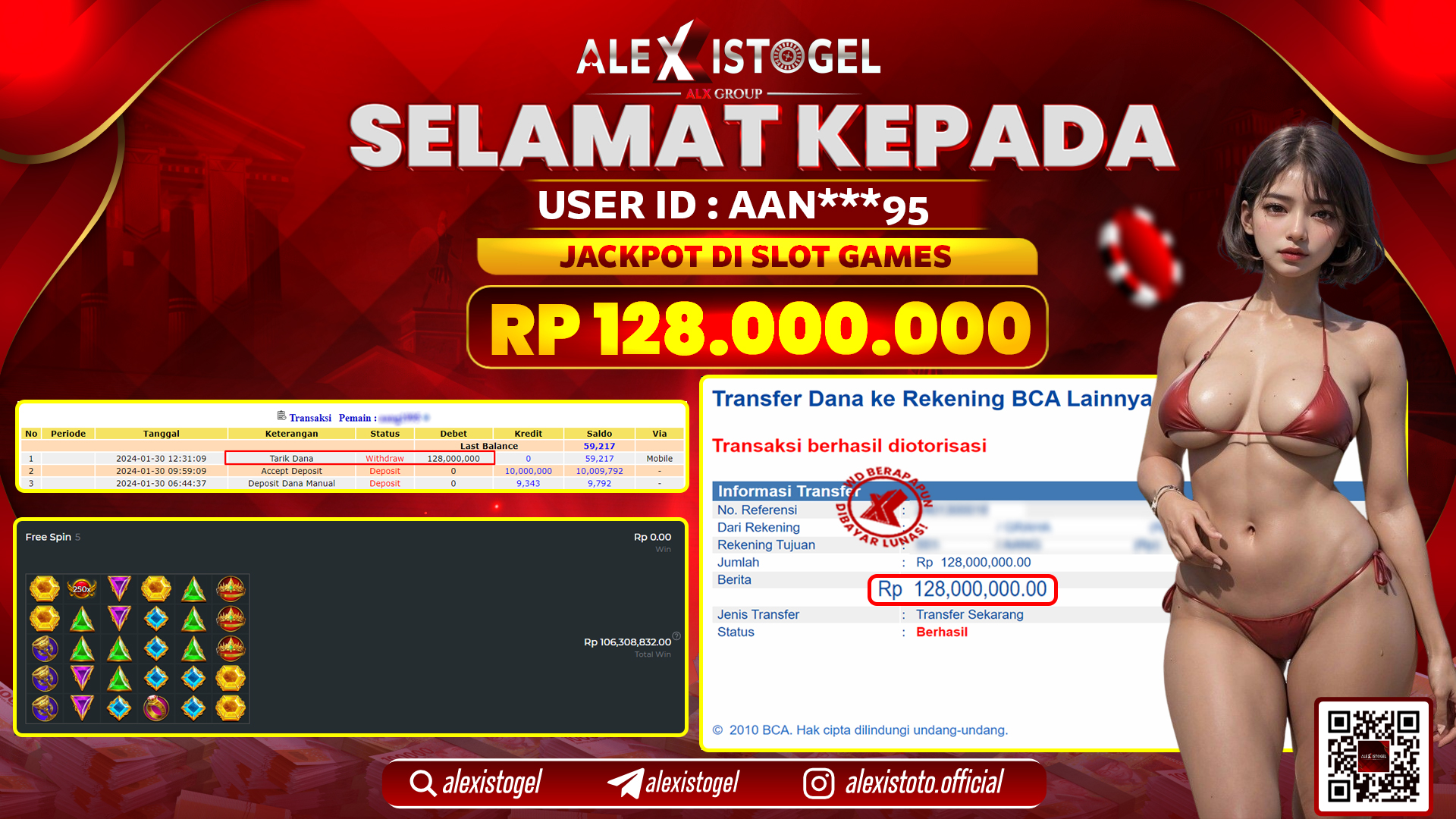ALEXISTOGEL JACKPOT SLOT GAMES RP. 128.000.000 LUNAS