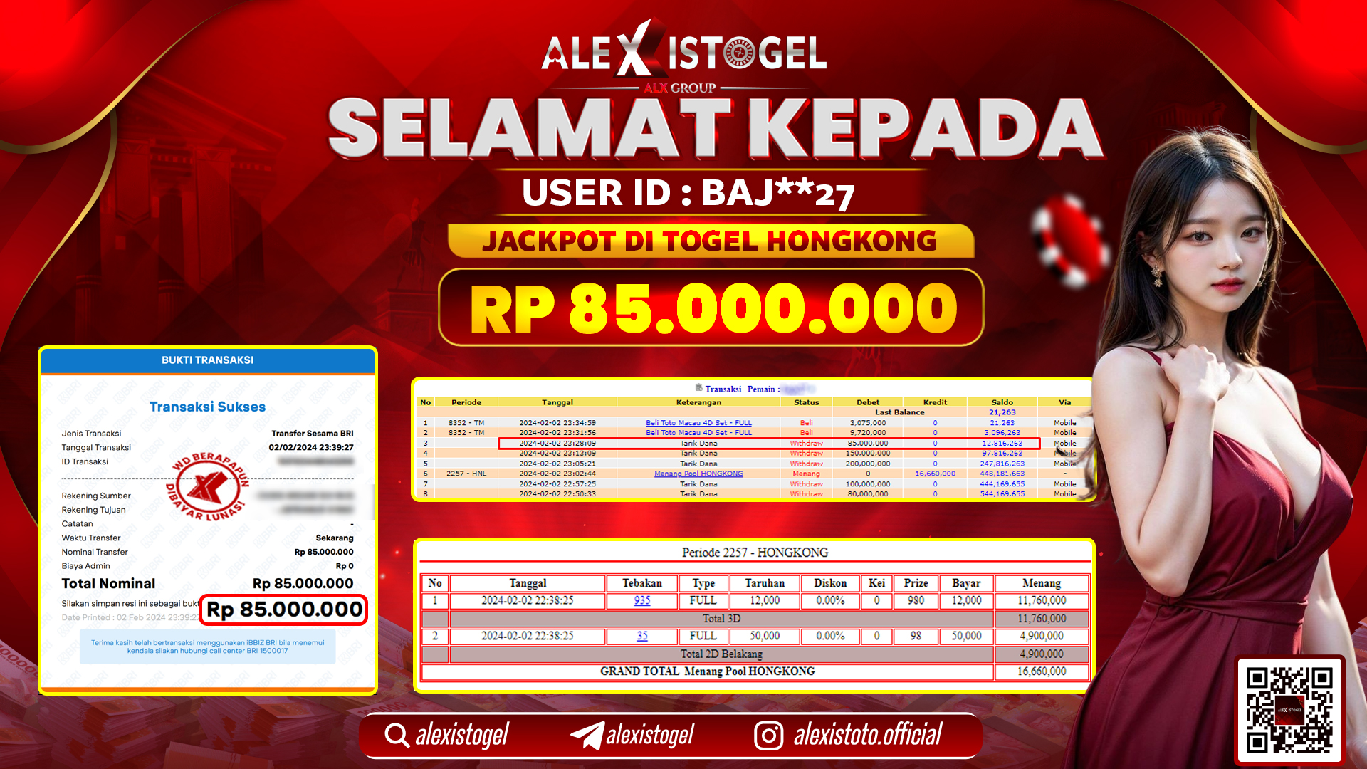 ALEXISTOGEL JACKPOT HONGKONG POOLS RP. 85.000.000 LUNAS