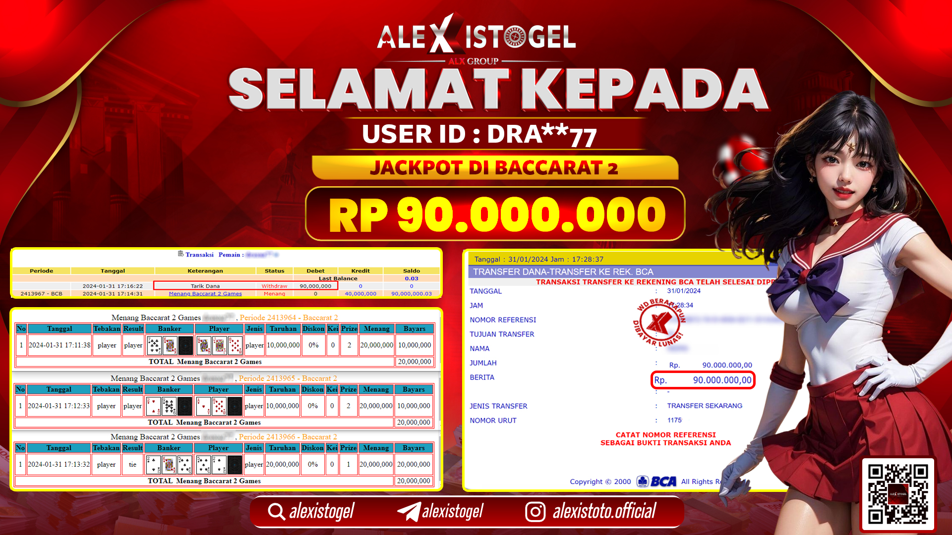 ALEXISTOGEL JACKPOT BACCARAT 2 RP. 90.000.000 LUNAS