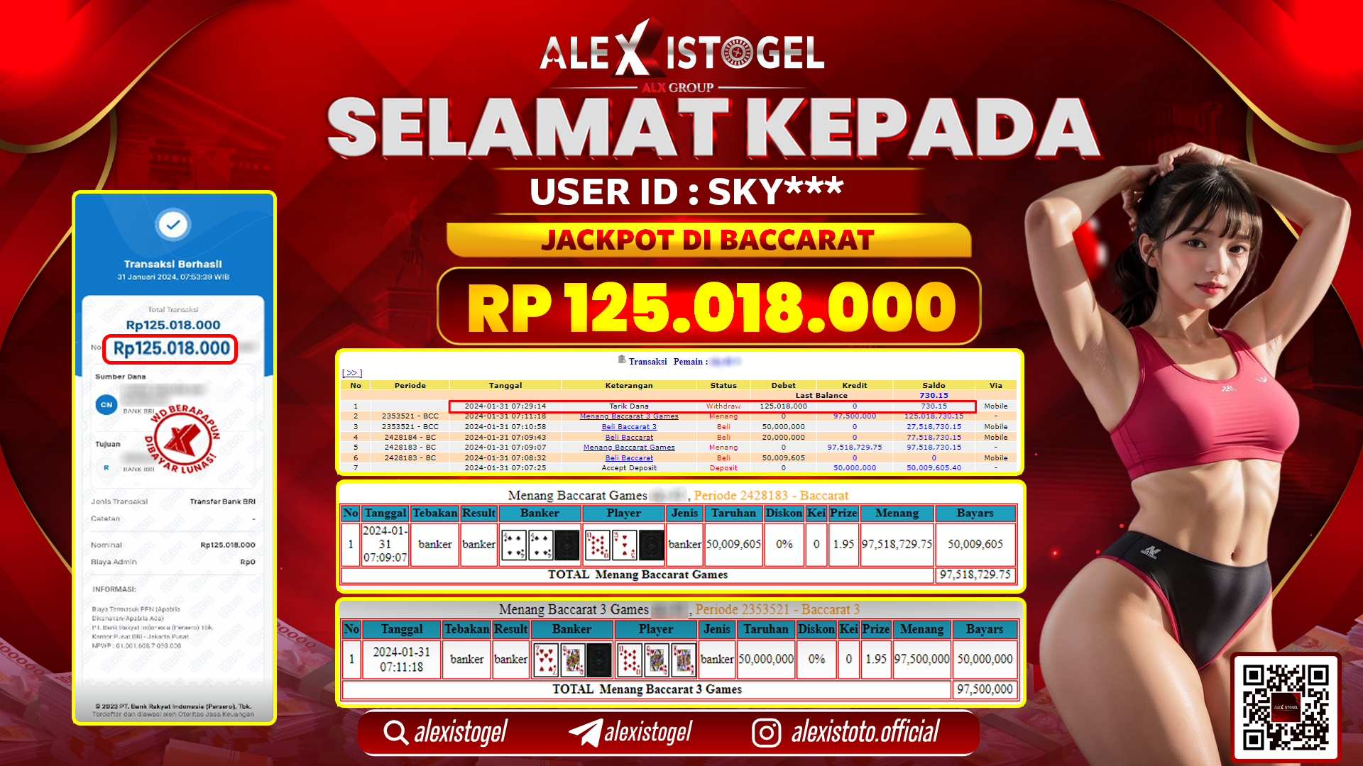 ALEXISTOGEL JACKPOT BACCARAT RP. 125.018.000 LUNAS