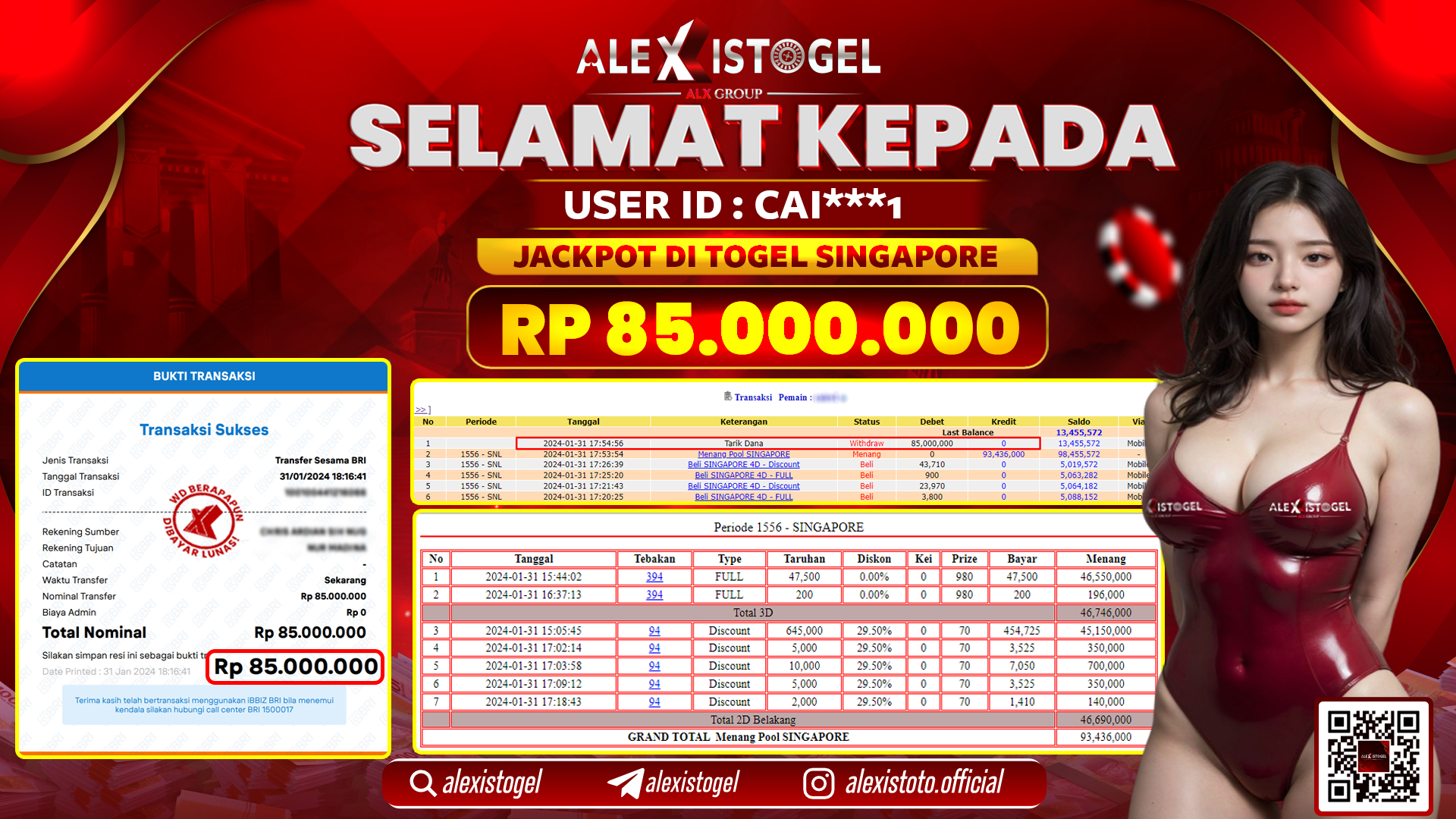ALEXISTOGEL JACKPOT SINGAPORE POOLS RP. 85.000.000 LUNAS