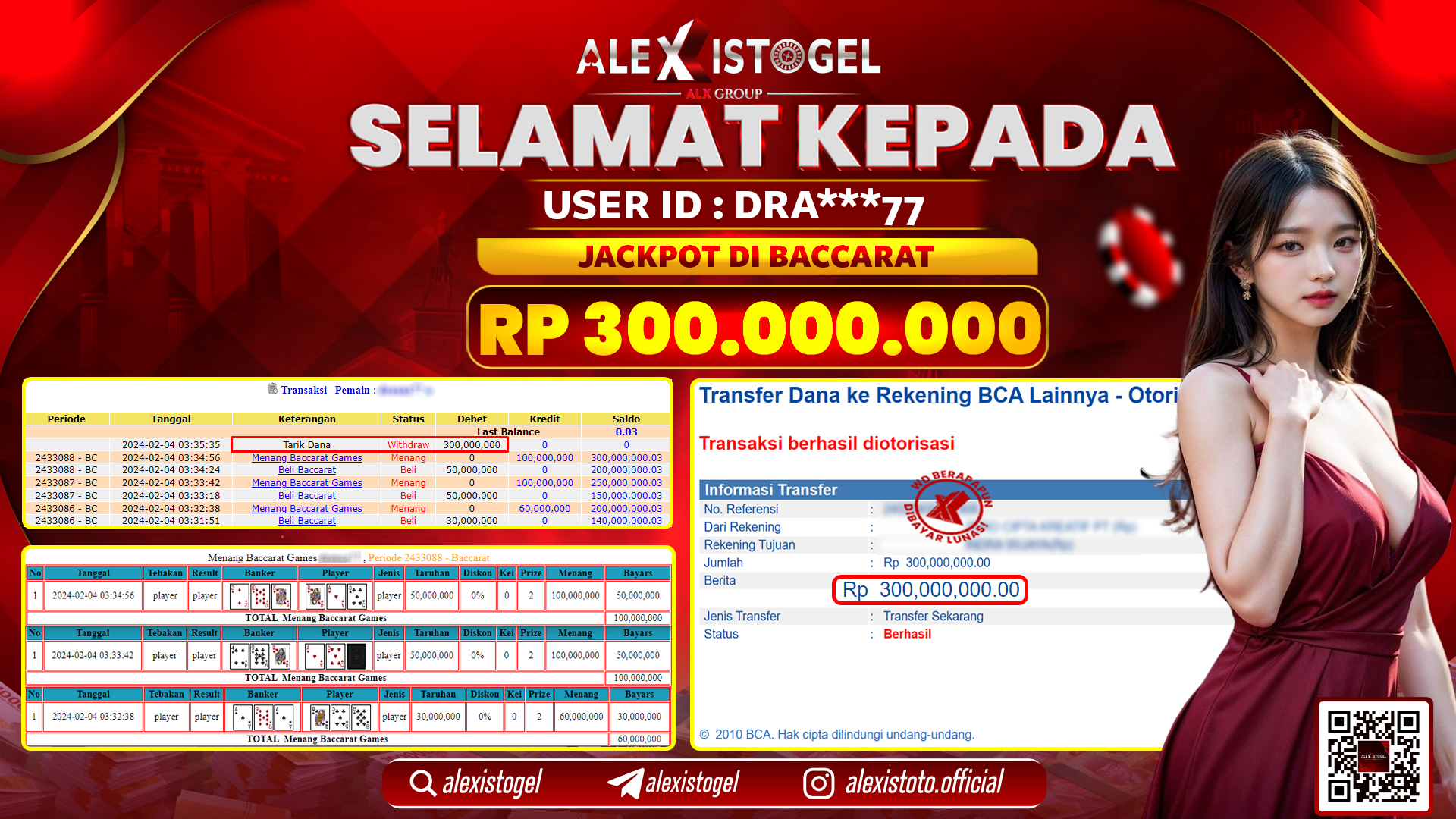 ALEXISTOGEL JACKPOT BACCARAT RP. 300.000.000 LUNAS