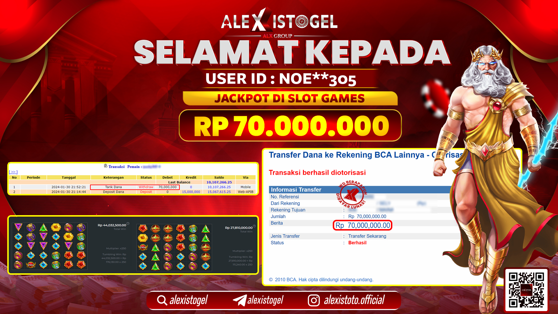 ALEXISTOGEL JACKPOT SLOT GAMES RP. 70.000.000 LUNAS